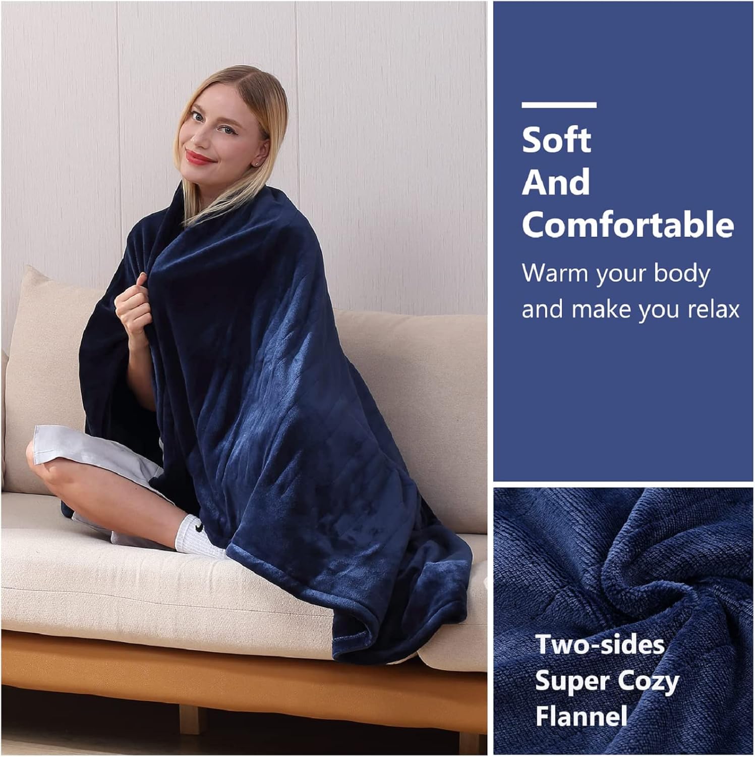 Tefici Electric Heated Blanket Throw, Super Cozy Soft 2-Layer Flannel 50