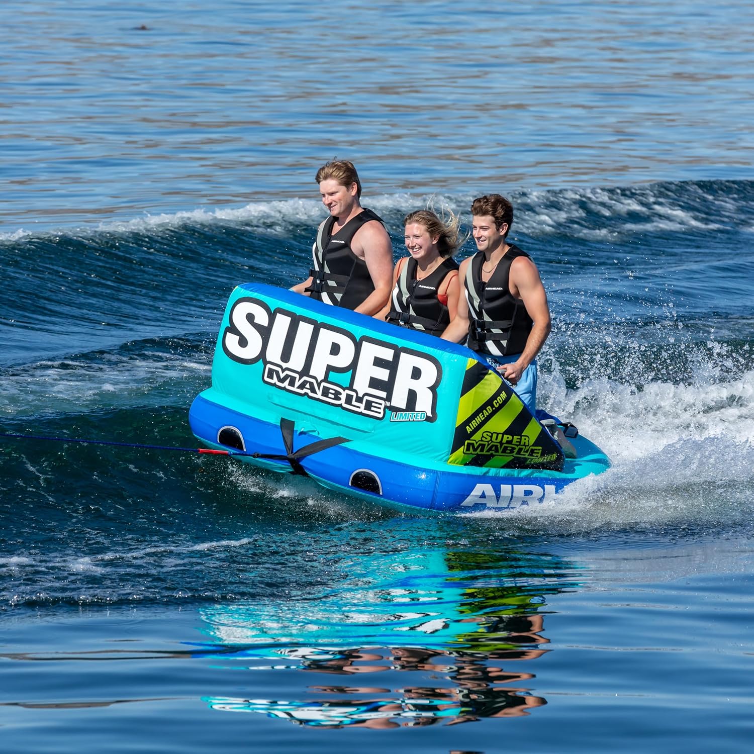 Airhead Mable Inflatable Towable Tube, 1-4 Rider Models, Dual Tow Points, Full Nylon Cover, EVA Foam Pads, Patented Speed Valve, Boat Tubes and Towables