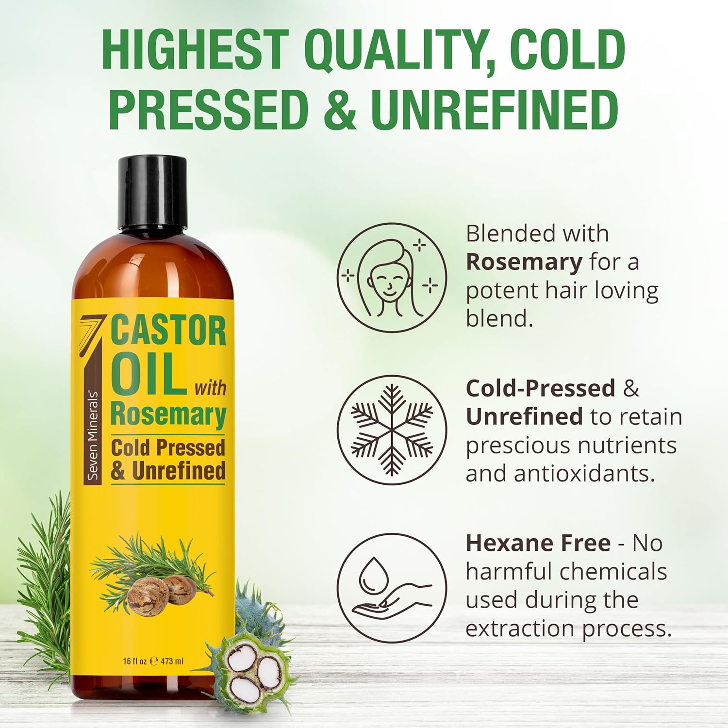 Pure Cold Pressed Castor Oil - Big 32 fl oz Bottle - Unrefined & Hexane Free - 100% Pure Castor Oil for Hair Growth, Thicker Eyelashes & Eyebrows, Dry Skin, Healing, Hair Care, Joint and Muscle Pain