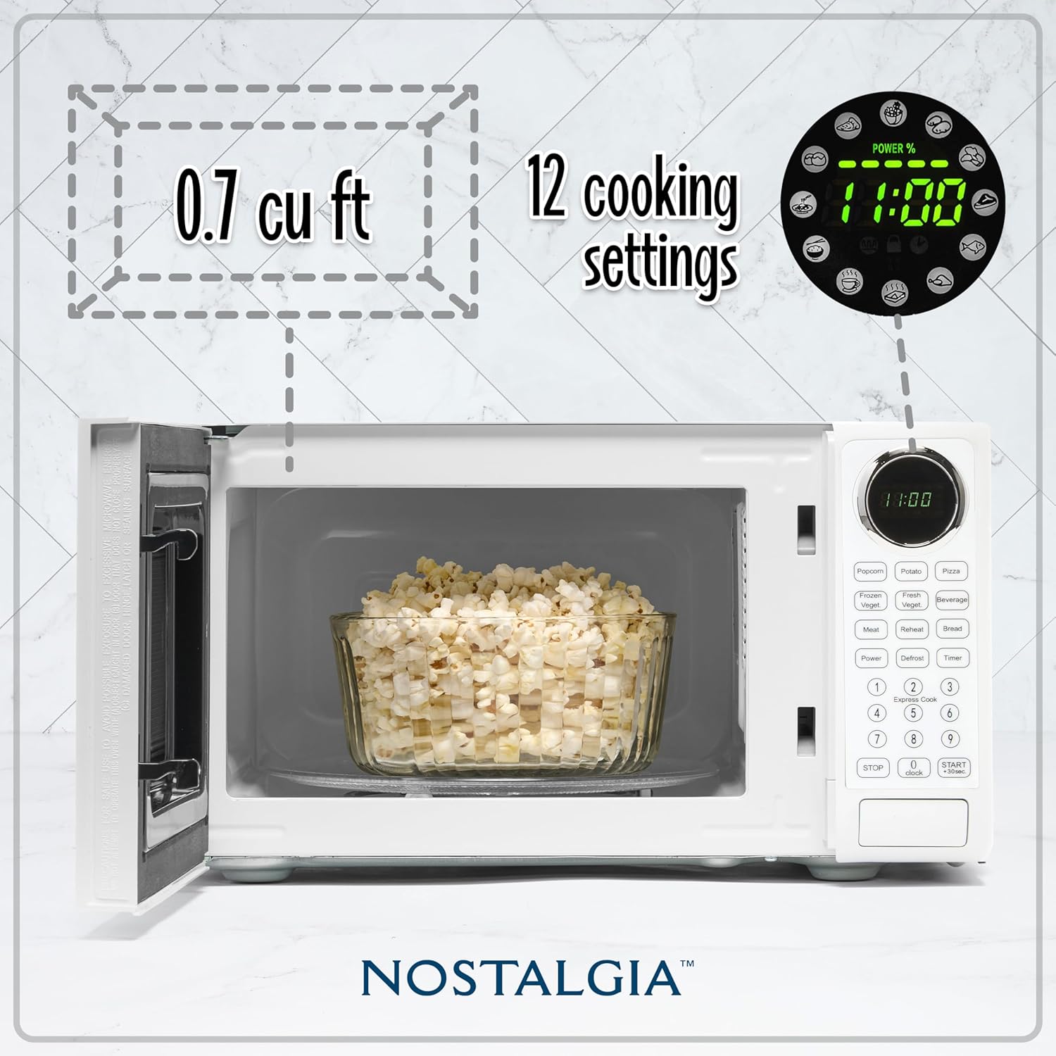 Nostalgia Retro Compact Countertop Microwave Oven - 0.7 Cu. Ft. - 700-Watts with LED Digital Display - Child Lock - Easy Clean Interior - Aqua
