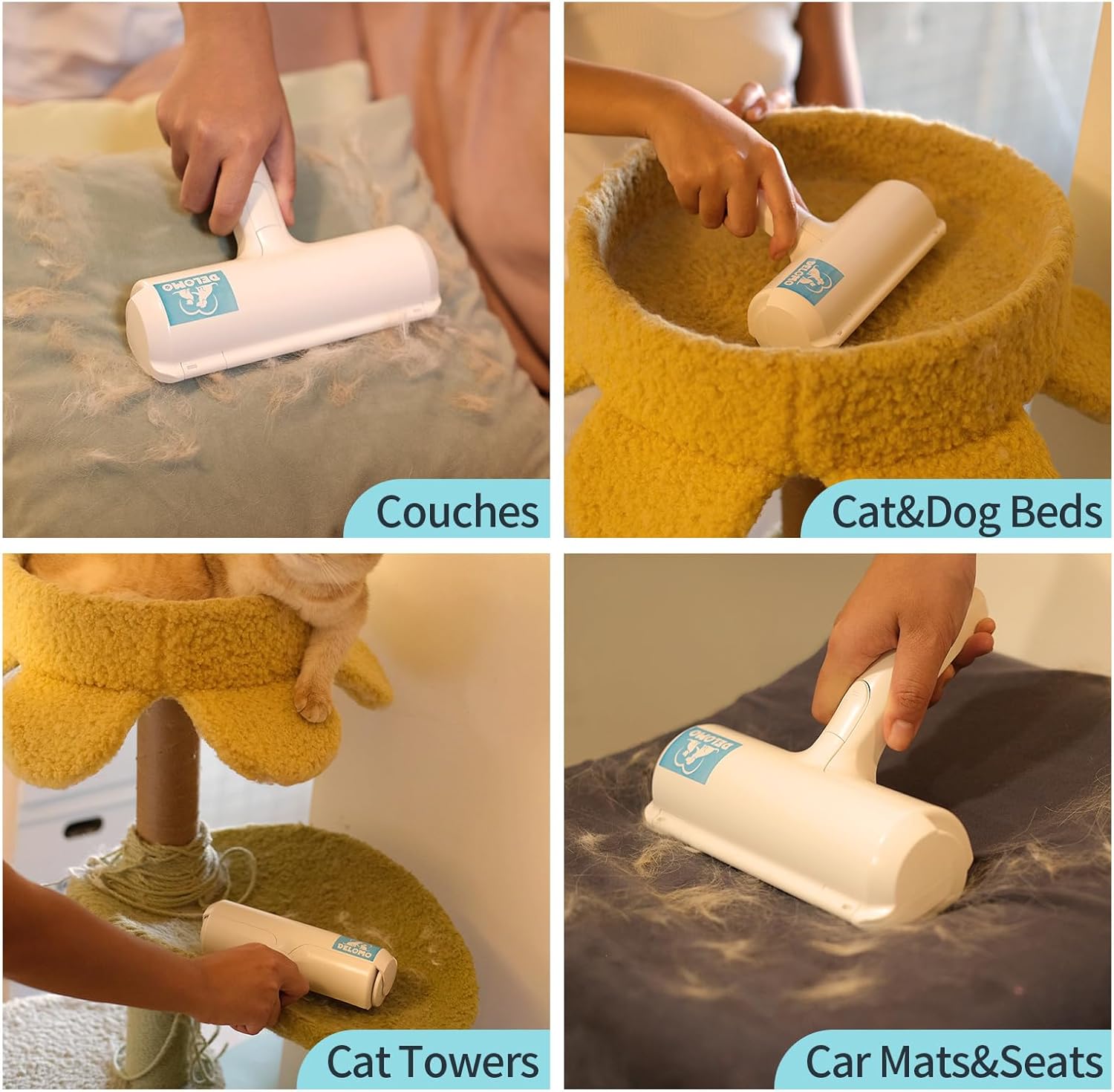 DELOMO Pet Hair Remover - Lint Roller for Pet Hair - Cat and Dog Hair Remover for Couch, Furniture, Carpet, Car Seat, Reusable Roller W/Self-Cleaning Base - Upgraded Animal Fur Removal Tool