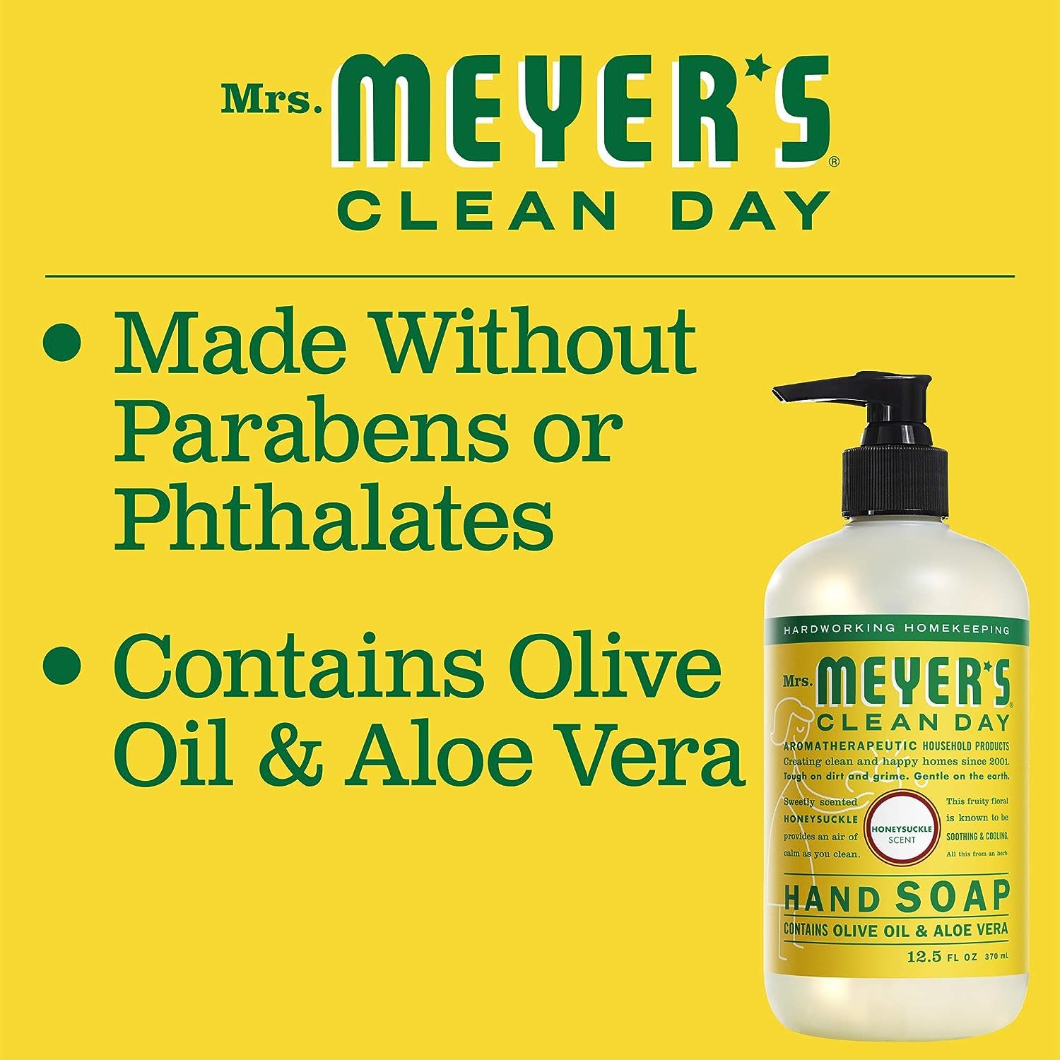 MRS. MEYER'S CLEAN DAY Hand Soap, Made with Essential Oils, Biodegradable Formula, Honeysuckle, 12.5 fl. oz - Pack of 3