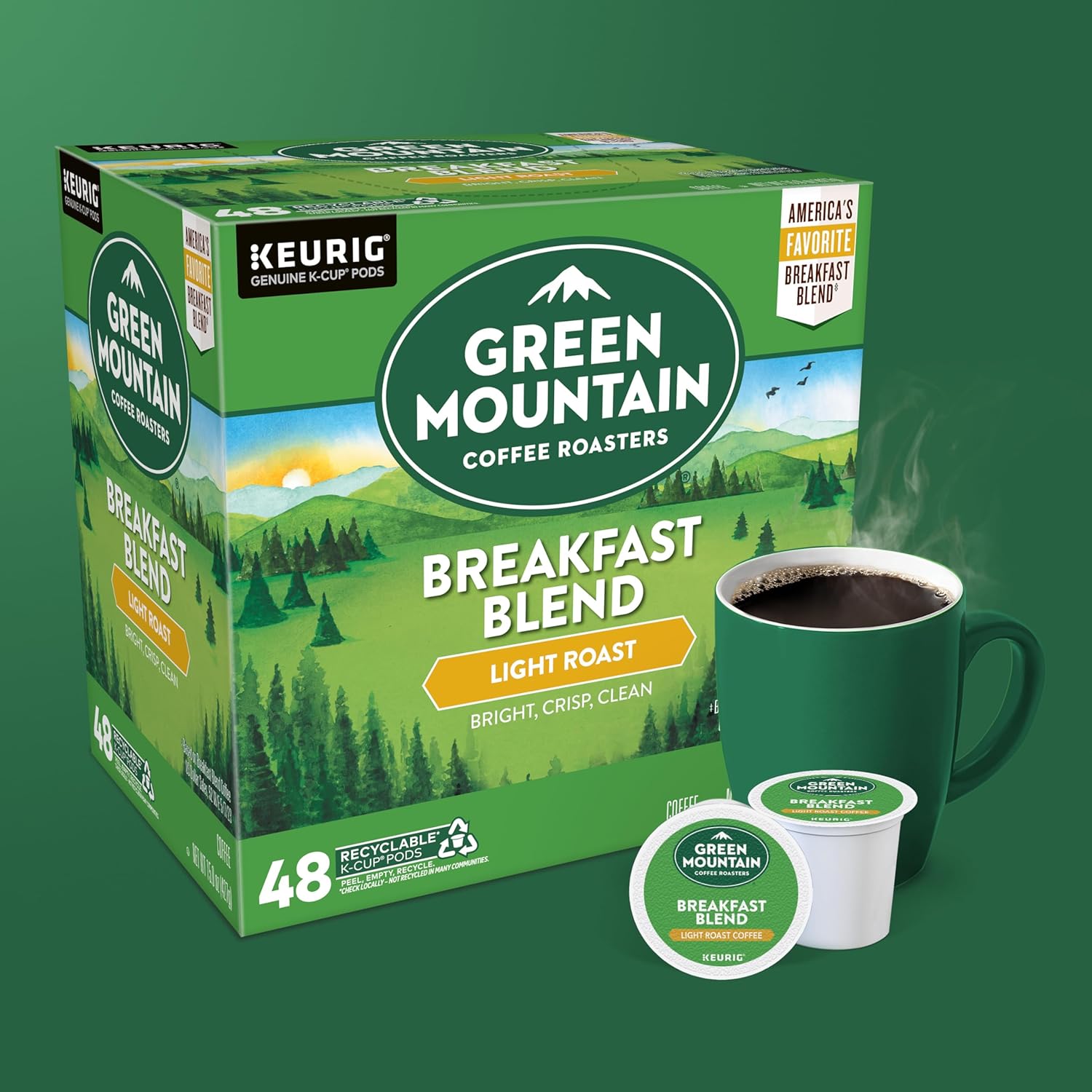 Green Mountain Coffee Roasters Breakfast Blend Single-Serve Keurig K-Cup Pods, Light Roast Coffee, 96 Count