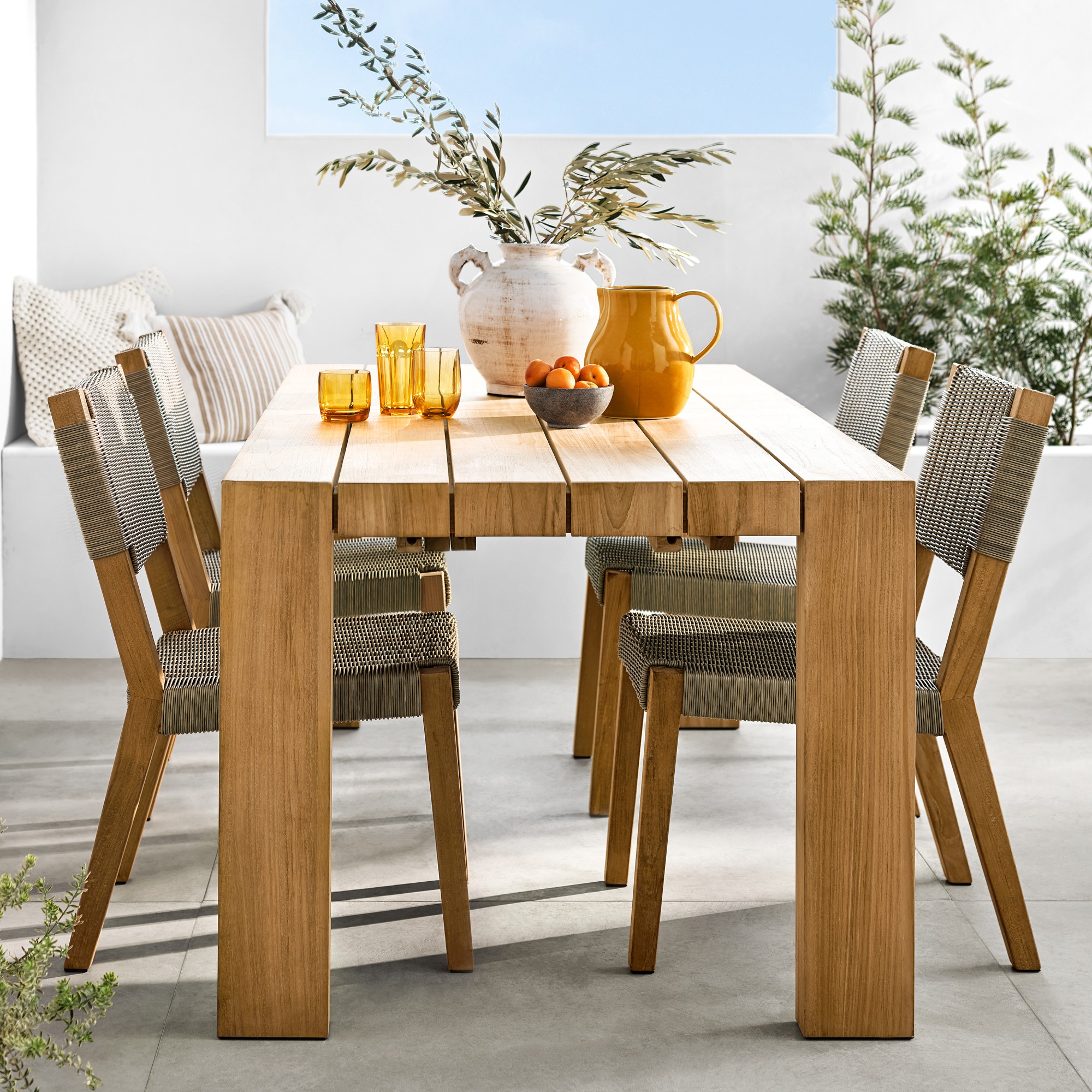 Larnaca Teak Extendable Dining Table & All-Weather Weave Dining Chairs (72
