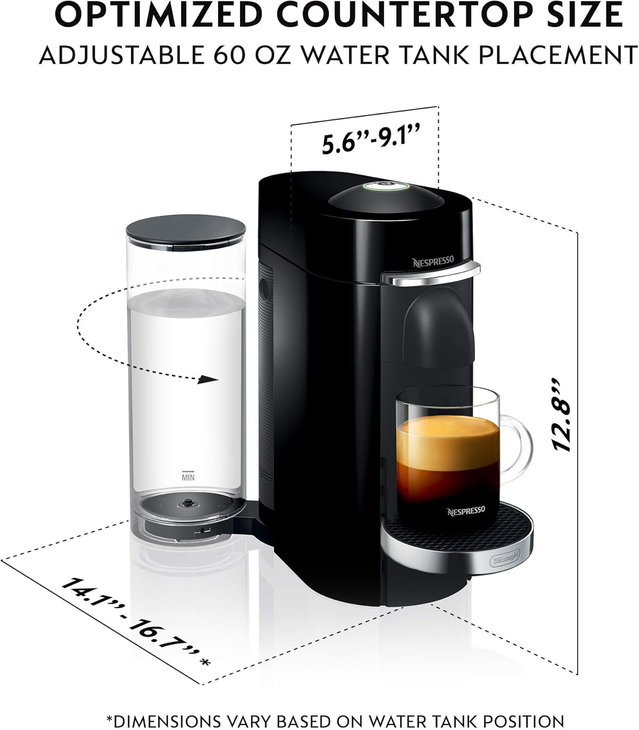 Nespresso Vertuo Plus Deluxe Coffee and Espresso Maker by De'Longhi, Titan with Aeroccino Milk Frother, 110 Volts