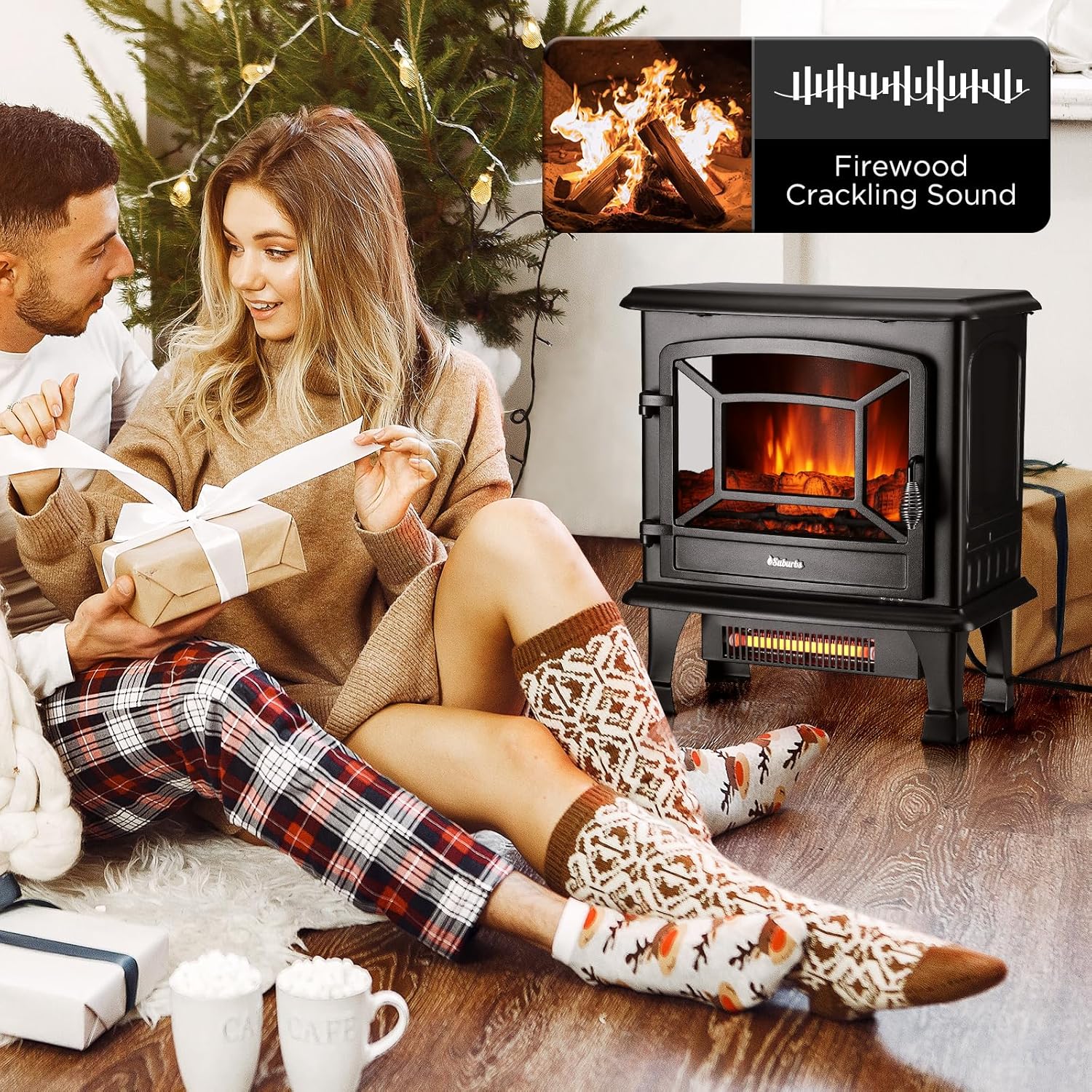 TURBRO Suburbs TS17 Compact Electric Fireplace Stove, 18” Freestanding Stove Heater with Realistic Flame - CSA Certified - Overheating Safety Protection - for Small Spaces - 1400W