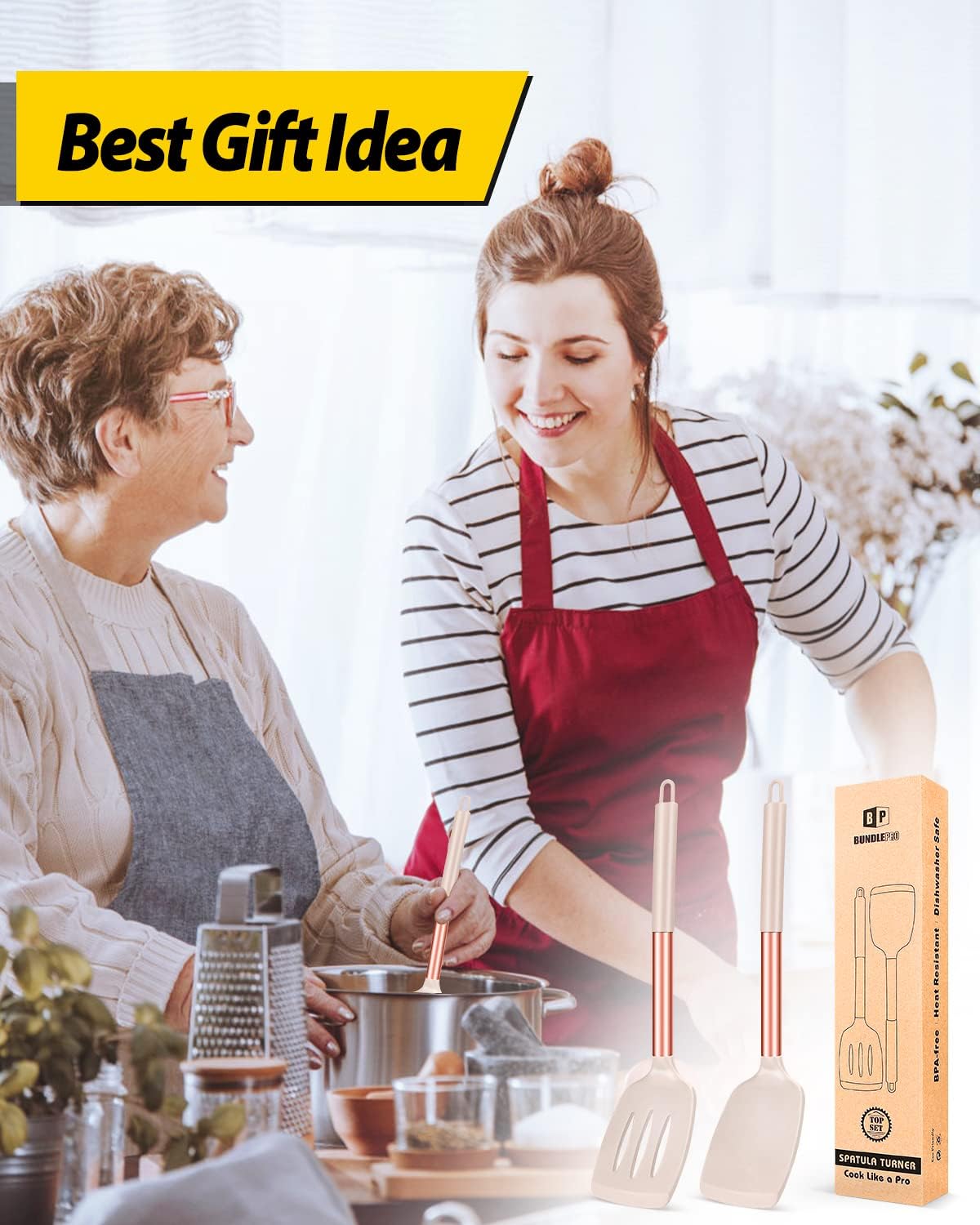 Pack of 2 Silicone Solid Turner,Non Stick Slotted Kitchen Spatulas,High Heat Resistant BPA Free Cooking Utensils,Ideal Cookware for Fish,Eggs,Pancakes (Black)