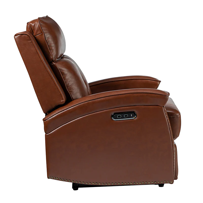 Stefan Genuine Leather Power Recliner with Nailhead Trim