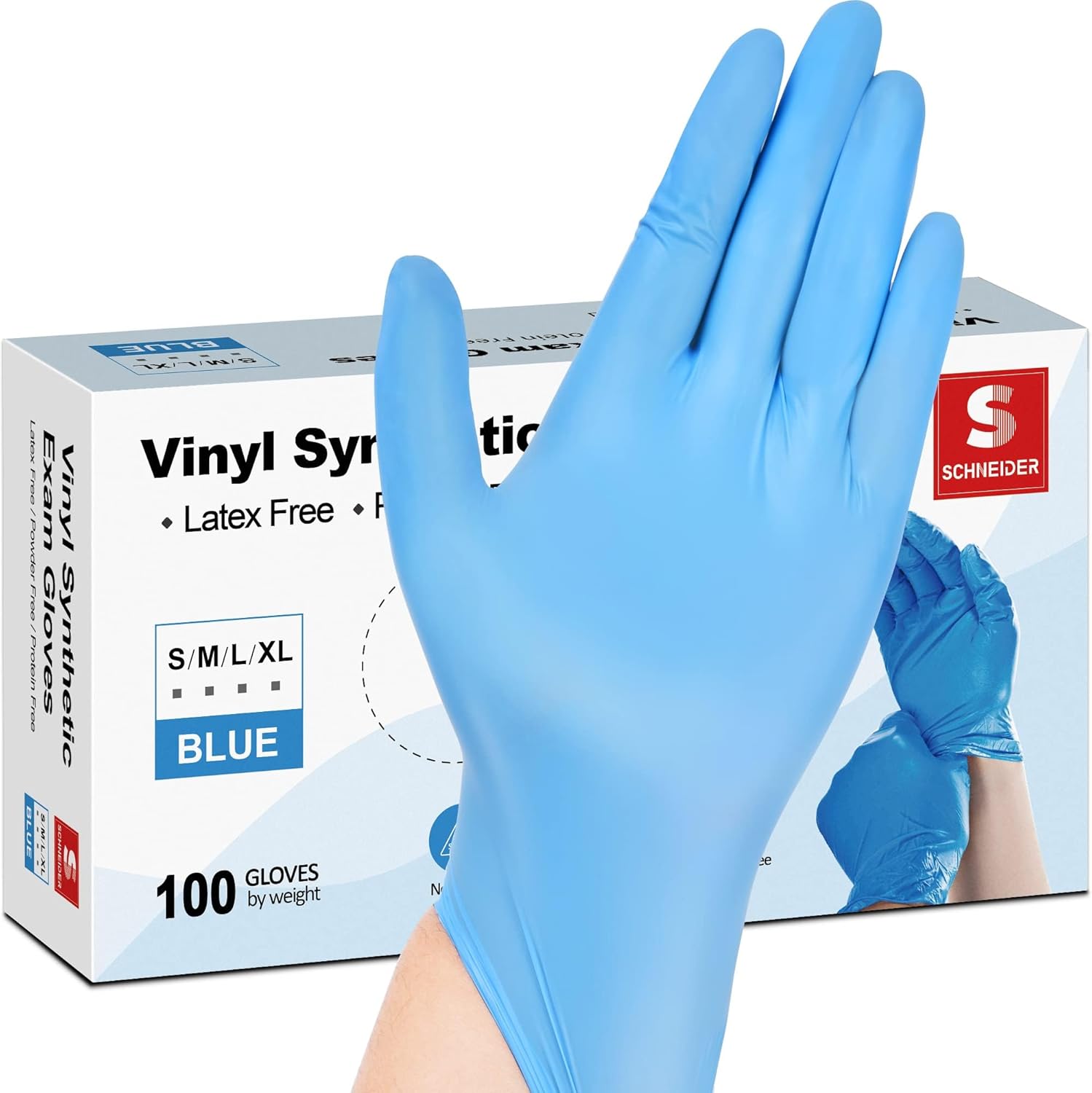 Schneider Vinyl Synthetic Exam Gloves, 4 Mil, Latex Free Disposable Gloves for Medical, Cooking, Cleaning, and Food Prep