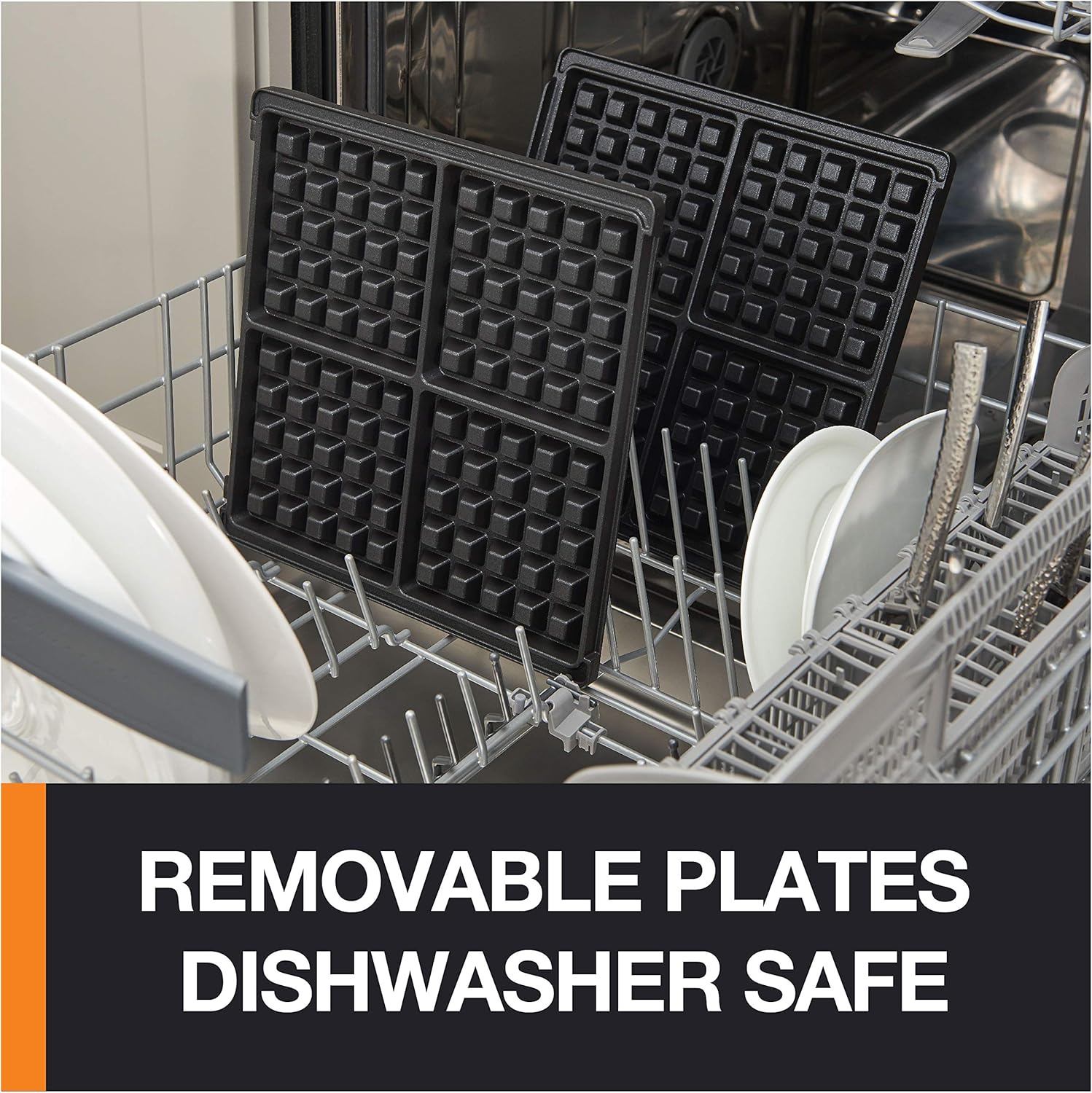 KRUPS: Waffle Maker, Stainless Steel, 4 Slices, 1200 Watts Square, 5 Browning Levels, Removable Plates, Dishwasher Safe, Belgian Waffle Silver and Black