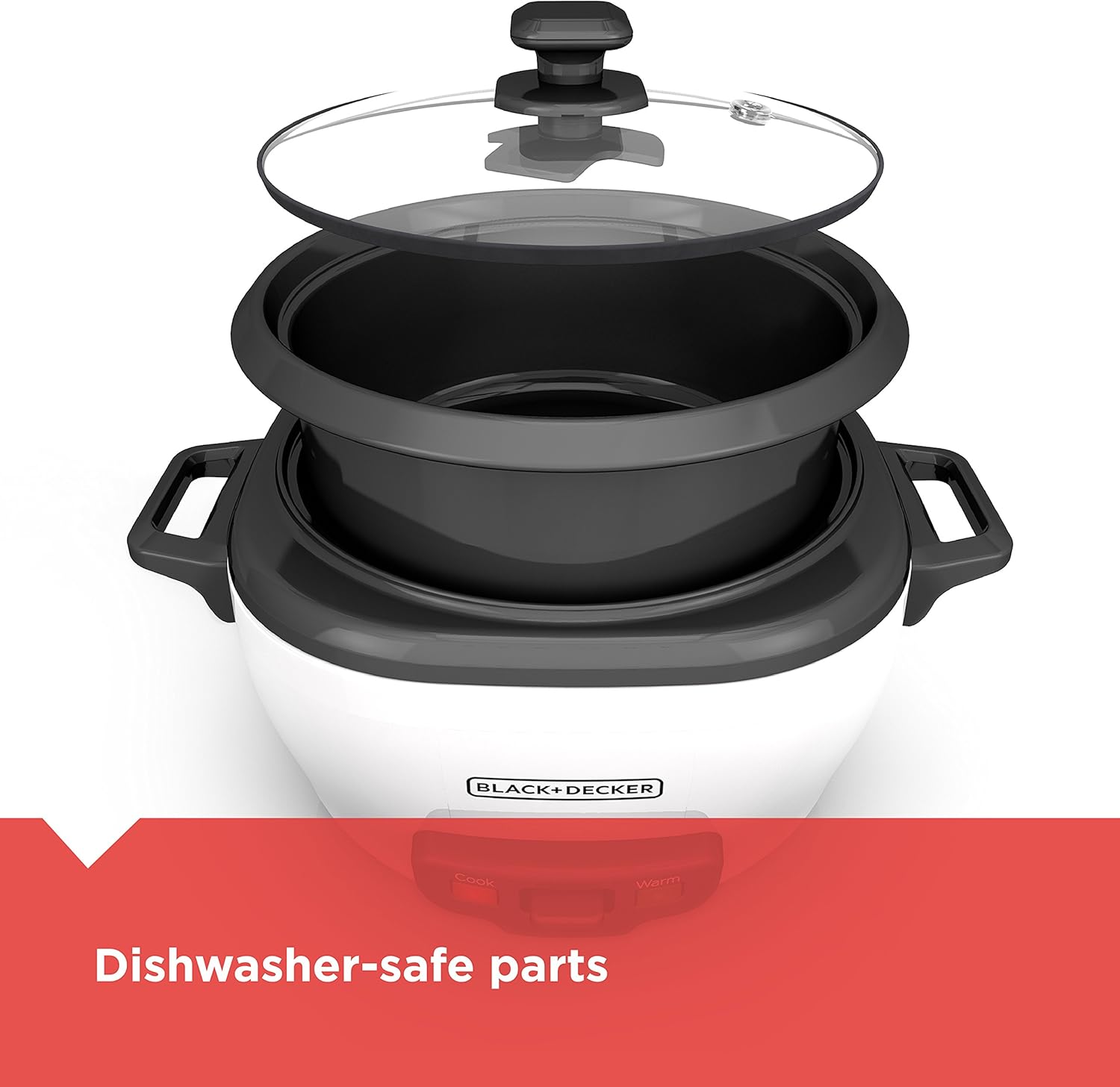 BLACK+DECKER 6-Cup Rice Cooker, RC506, 3-cup Uncooked Rice, Steaming Basket, Removable Non-Stick Bowl, One Touch