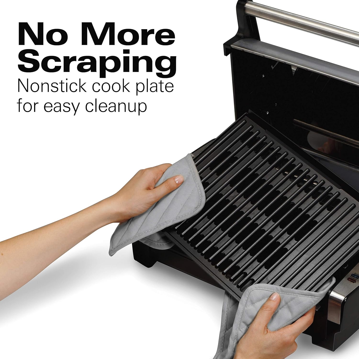 Hamilton Beach Electric Indoor Searing Grill with Viewing Window & Adjustable Temperature Control to 450F, 118 sq. in. Surface Serves 6, Removable Nonstick Grate, Stainless Steel