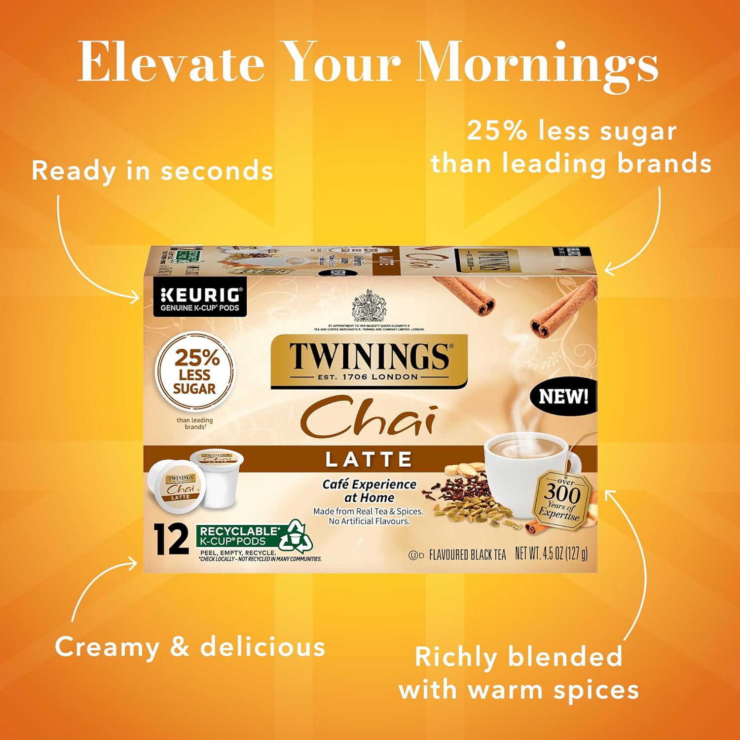 Twinings English Breakfast Black Tea K-Cup Pods for Keurig, 24 Count (Pack of 1), Smooth, Flavourful, Robust, Caffeinated, Enjoy Hot or Iced | Packaging May Vary