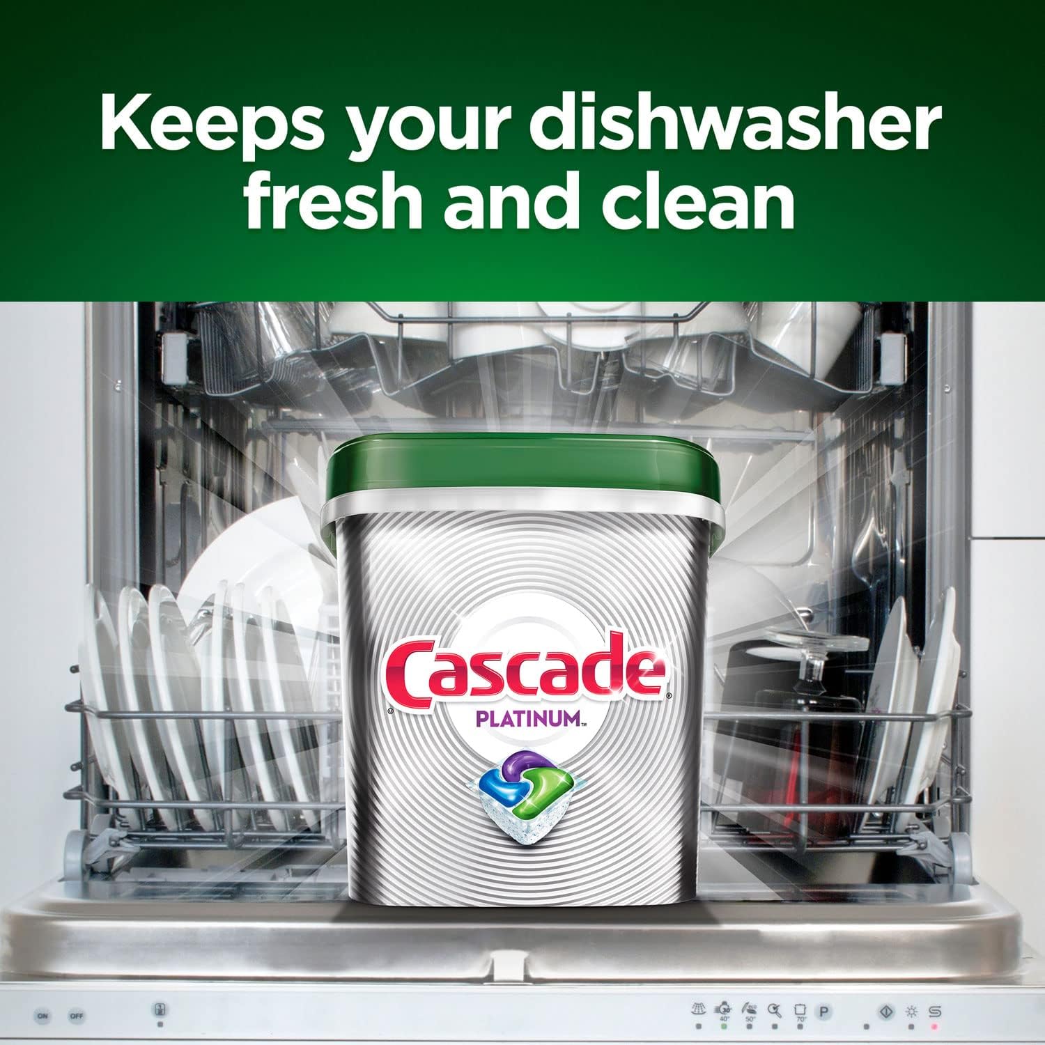 Cascade Platinum Dishwasher Pods, Detergent, Soap Pods, Actionpacs with Dishwasher Cleaner and Deodorizer Action, Fresh, 62 Count