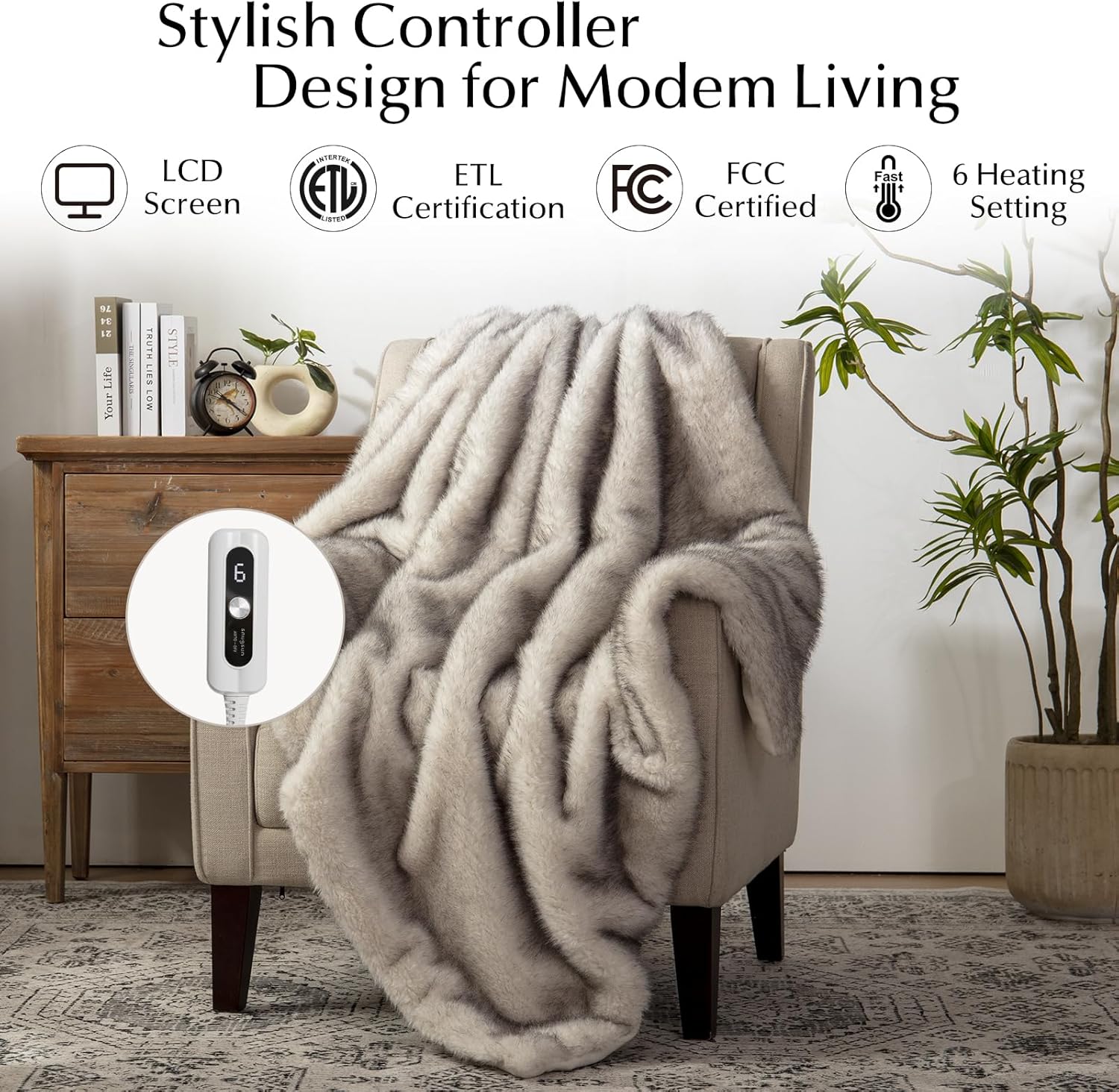 Heated Blanket Throw Size, Soft and Cozy Electric Heating Blanket for Bed, Automatic Safety System 6 Heating Levels & 4 Hours Auto-Off, 50