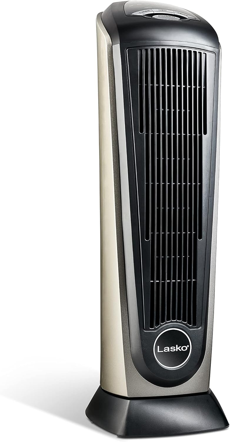 Lasko Oscillating Digital Ceramic Tower Heater for Home with Adjustable Thermostat, Timer and Remote Control, 23 Inches, 1500W, Silver, 755320, 8.5″L x 7.25″W x 23″H, Silver