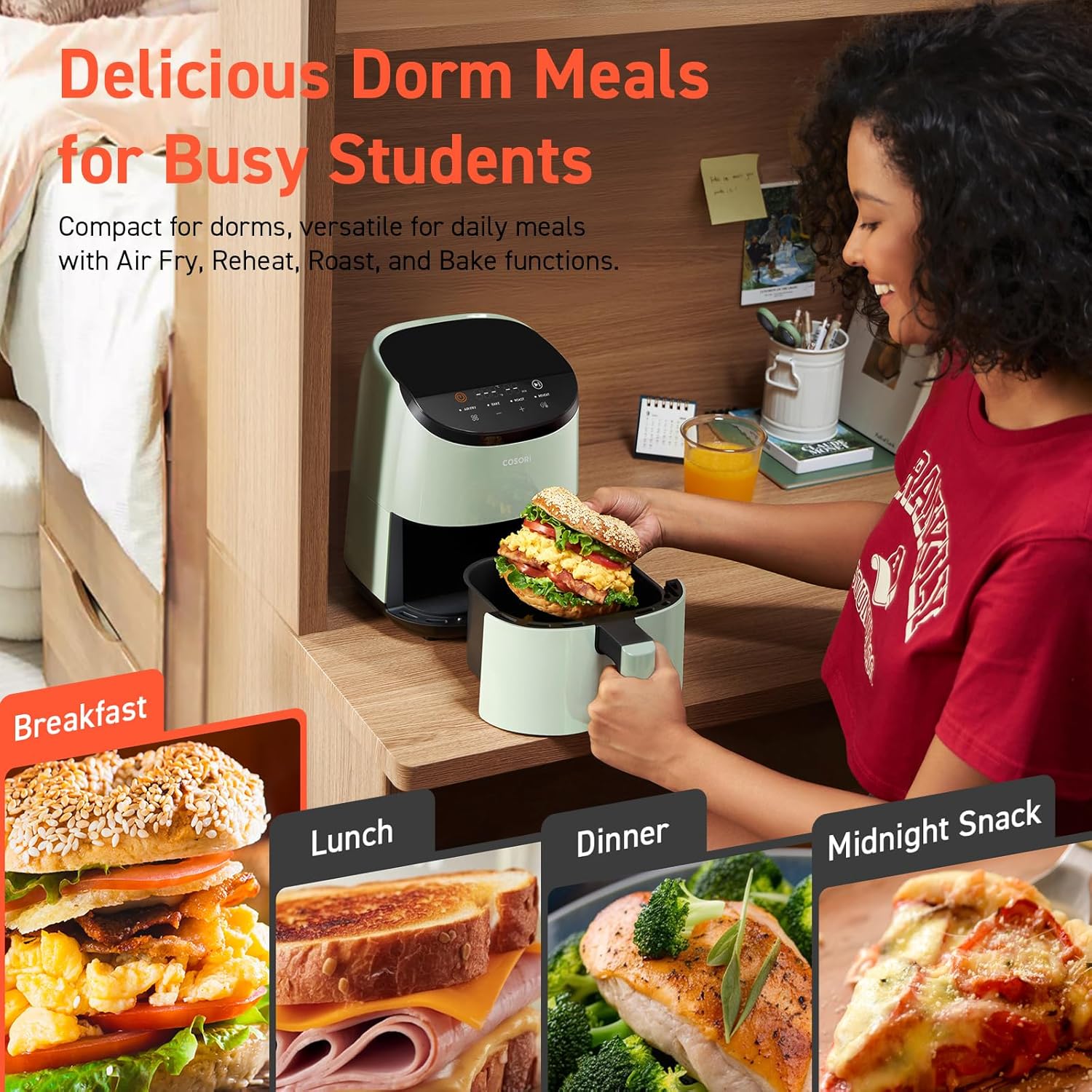 COSORI 2.1Qt Air Fryer, Small 4-in-1 Air Fryer Perfect for Simple Meals and Snack, Easy to Leftover Food to Crispy, 97% Less Oil, 30 In-App Recipes, Nonstick & Dishwasher Safe Basket