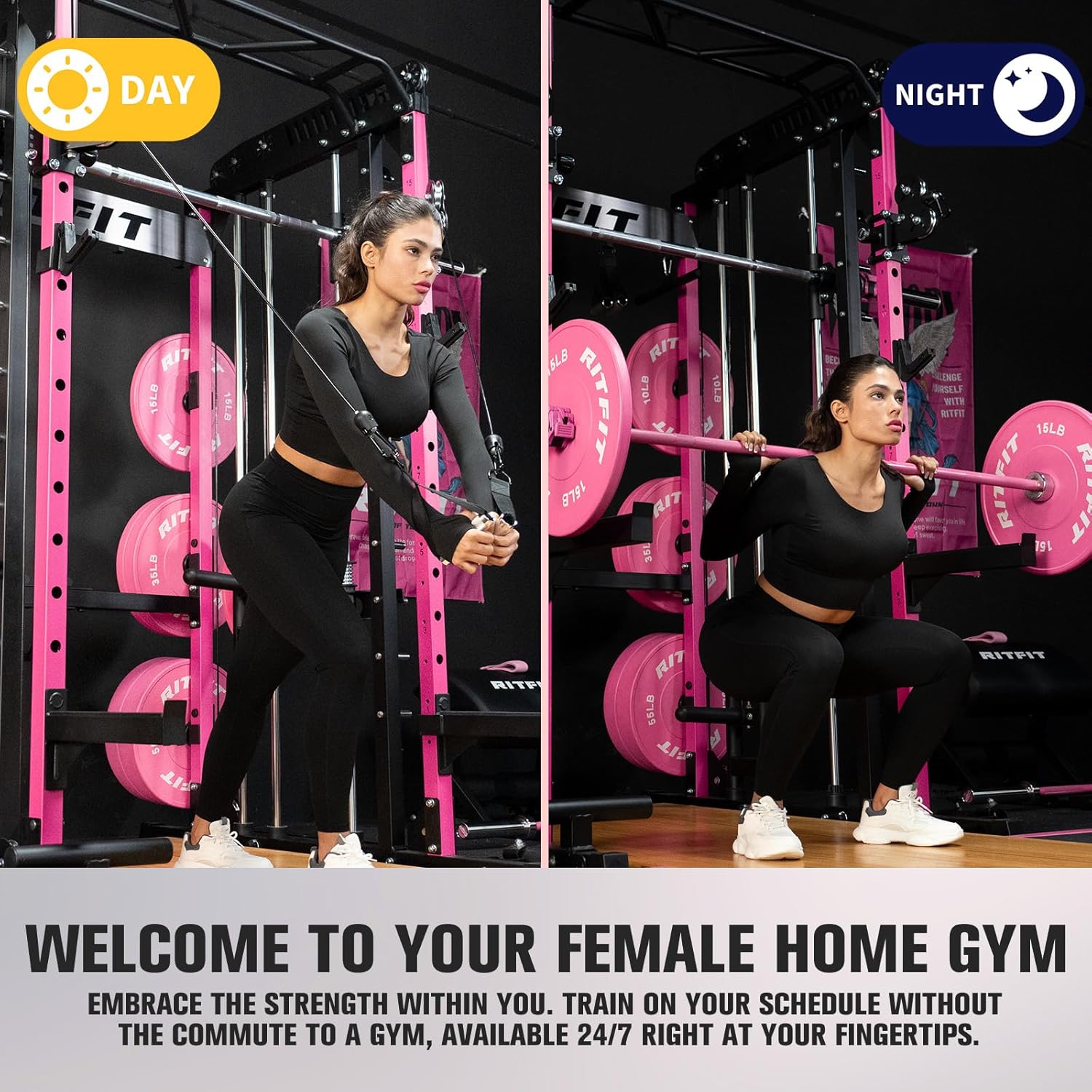 RitFit M1 & M1 Pro Smith Machine with Cable Crossover System, Multi-Function Squat Rack Power Cage for Home Gym, Power Rack and Packages