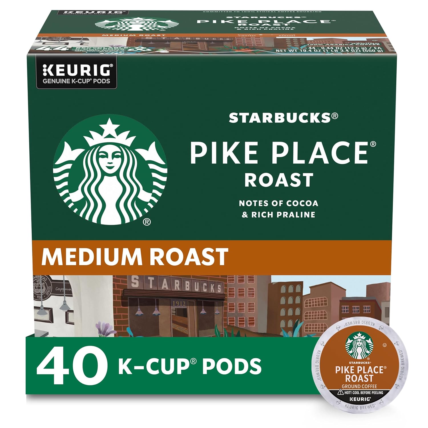 Starbucks K-Cup Coffee Pods, Medium Roast Coffee, Pike Place Roast for Keurig Brewers, 100% Arabica, 4 boxes (96 pods total)