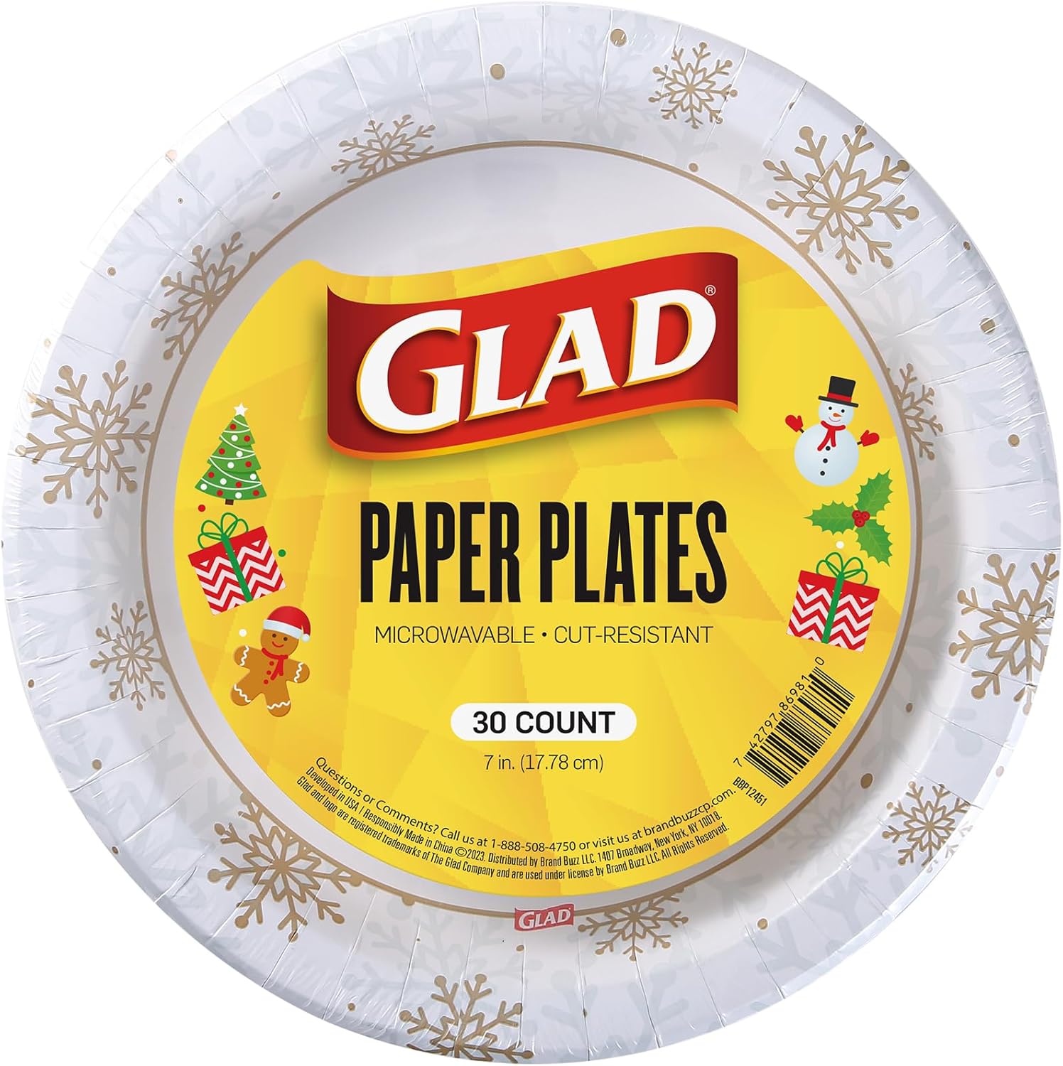 Glad Disposable Holiday Paper Plates, 10 Inch, 20 Count - Red Snowflake Design, Heavy Duty and Microwavable