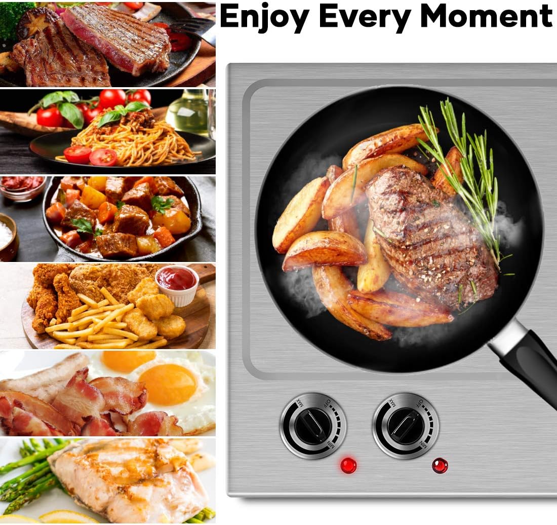 CUSIMAX Electric Hot Plate for Cooking Portable Single Burner 1500W Cast Iron hot plates Heat-up in Seconds Adjustable Temperature Control Stainless Steel Non-Slip Rubber Feet Upgraded Version B101