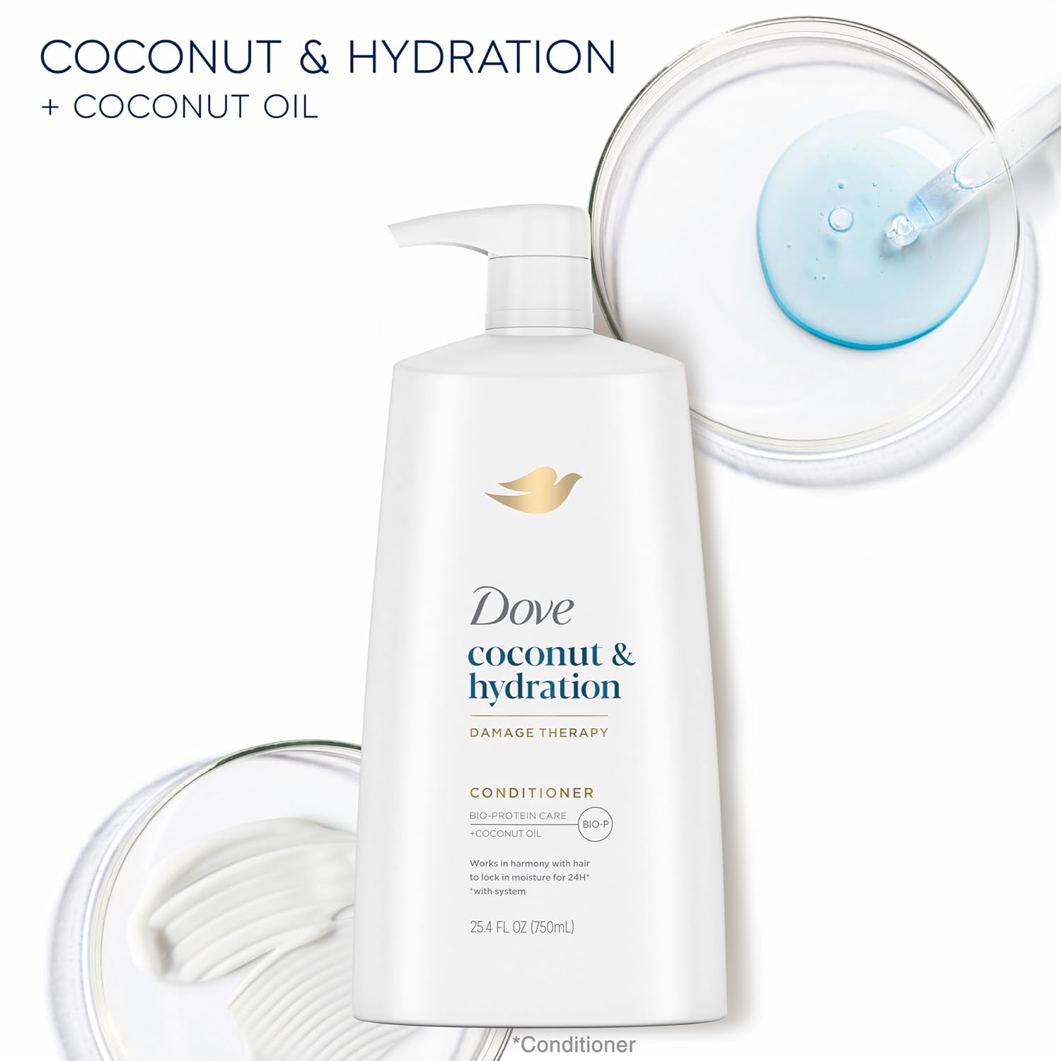 Dove Ultra Care Coconut & Hydration Conditioner for Dry Hair with Jojoba and Sweet Almond Oils, 25.4 oz