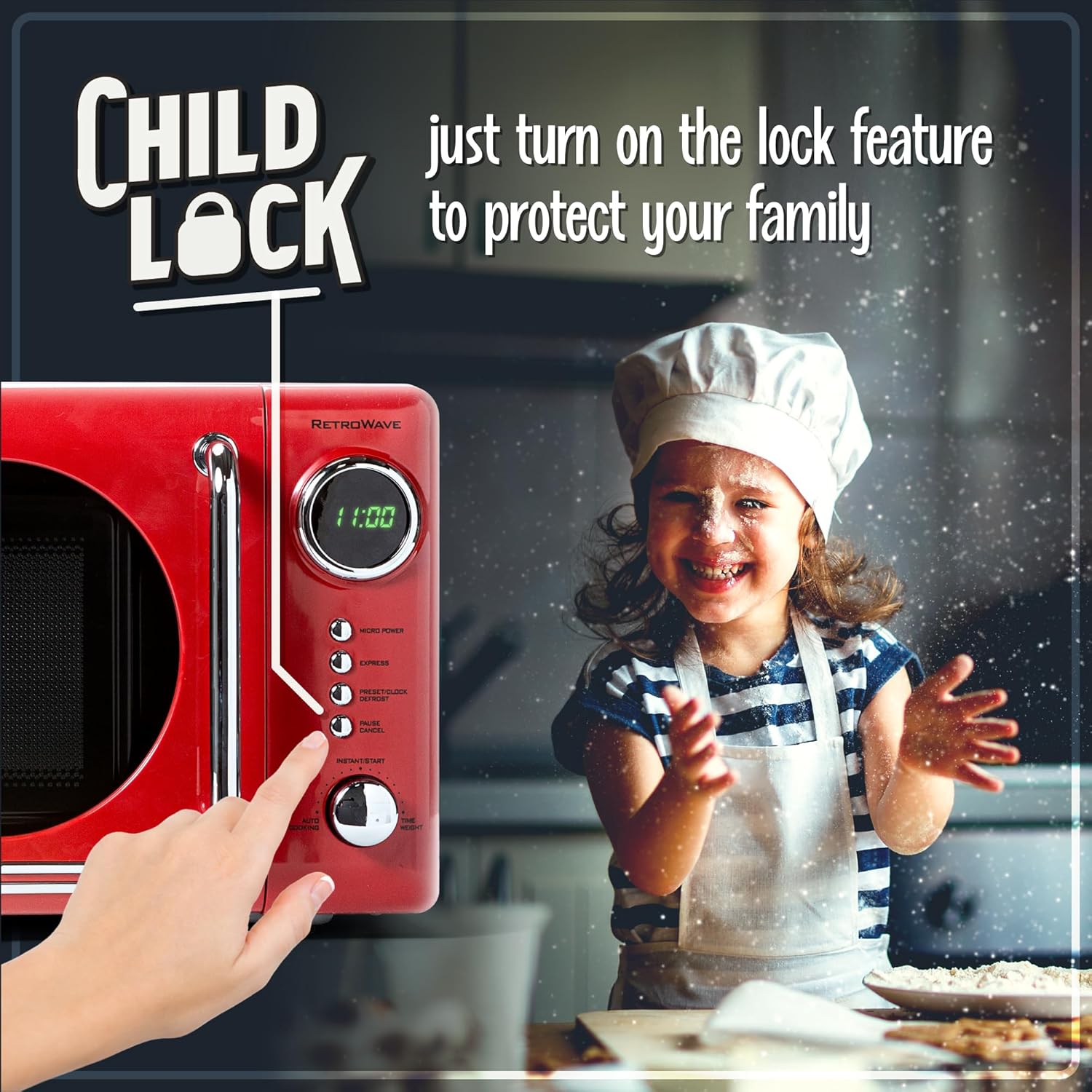 Nostalgia Retro Compact Countertop Microwave Oven - 0.7 Cu. Ft. - 700-Watts with LED Digital Display - Child Lock - Easy Clean Interior - Aqua