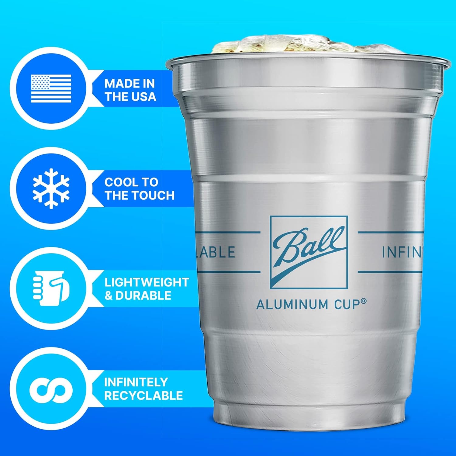 Ball Aluminum Cup Recyclable Party Cups, 20 oz. Cup, 30 Cups Per Pack