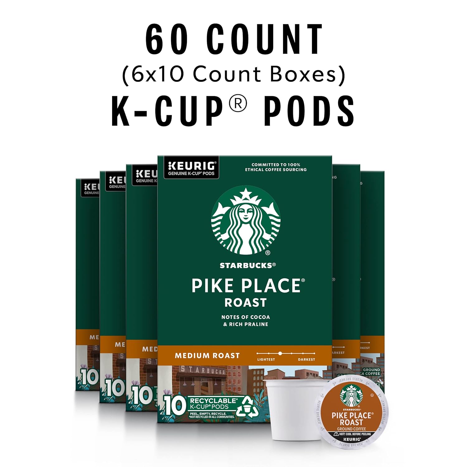 Starbucks K-Cup Coffee Pods, Medium Roast Coffee, Pike Place Roast for Keurig Brewers, 100% Arabica, 4 boxes (96 pods total)