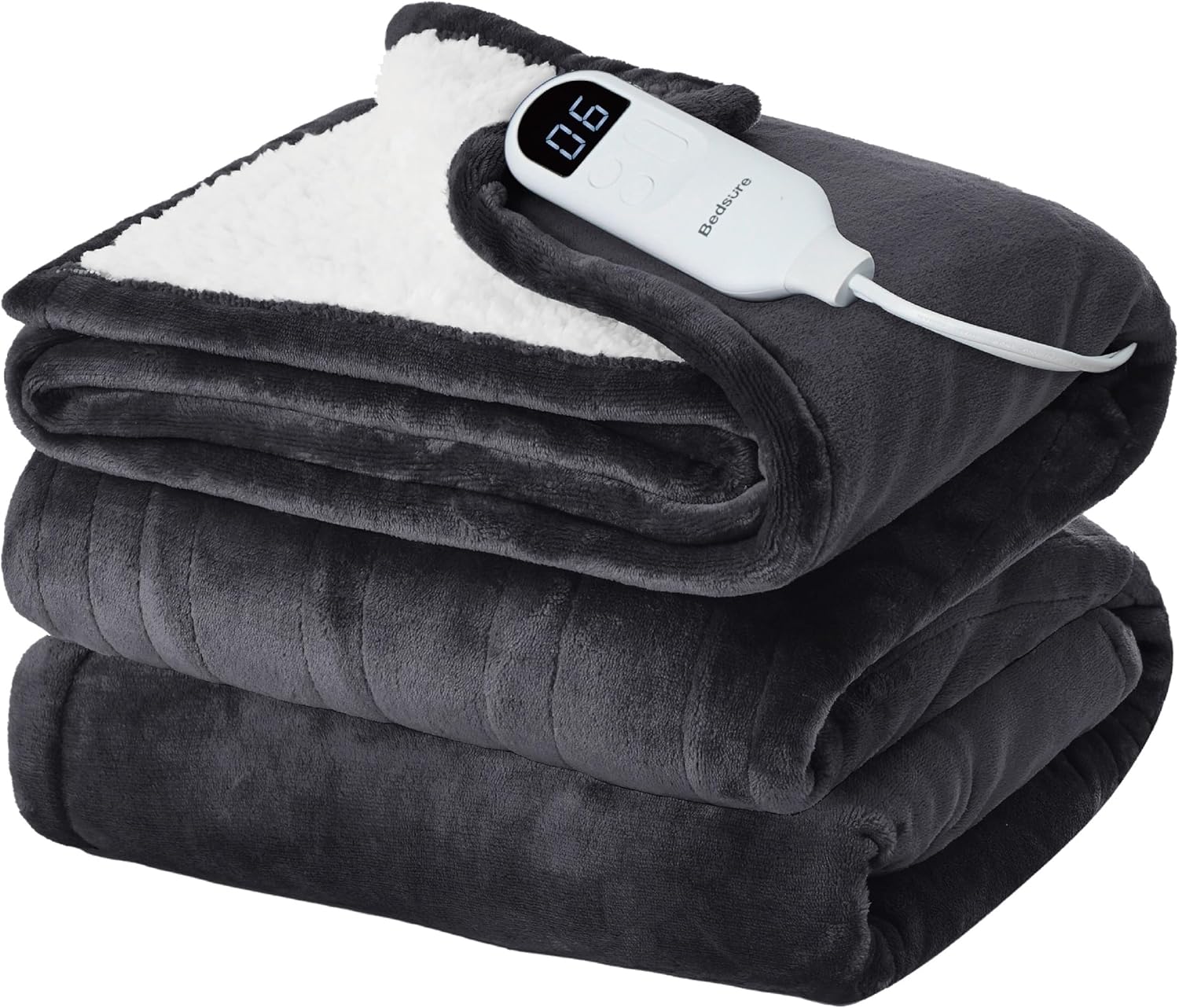 Bedsure Heated Blanket Electric Throw - Soft Flannel Electric Blanket, Heating Blanket with 4 Time Settings & 6 Heat Settings, Warm Blanket Gift for Grandma (50x60 inches, Grey)