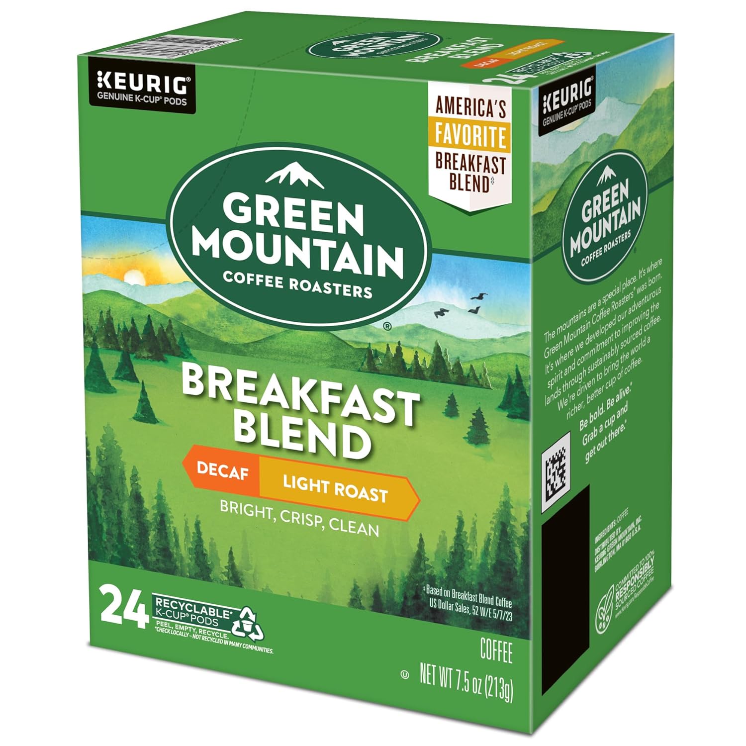 Green Mountain Coffee Roasters Breakfast Blend Single-Serve Keurig K-Cup Pods, Light Roast Coffee, 96 Count