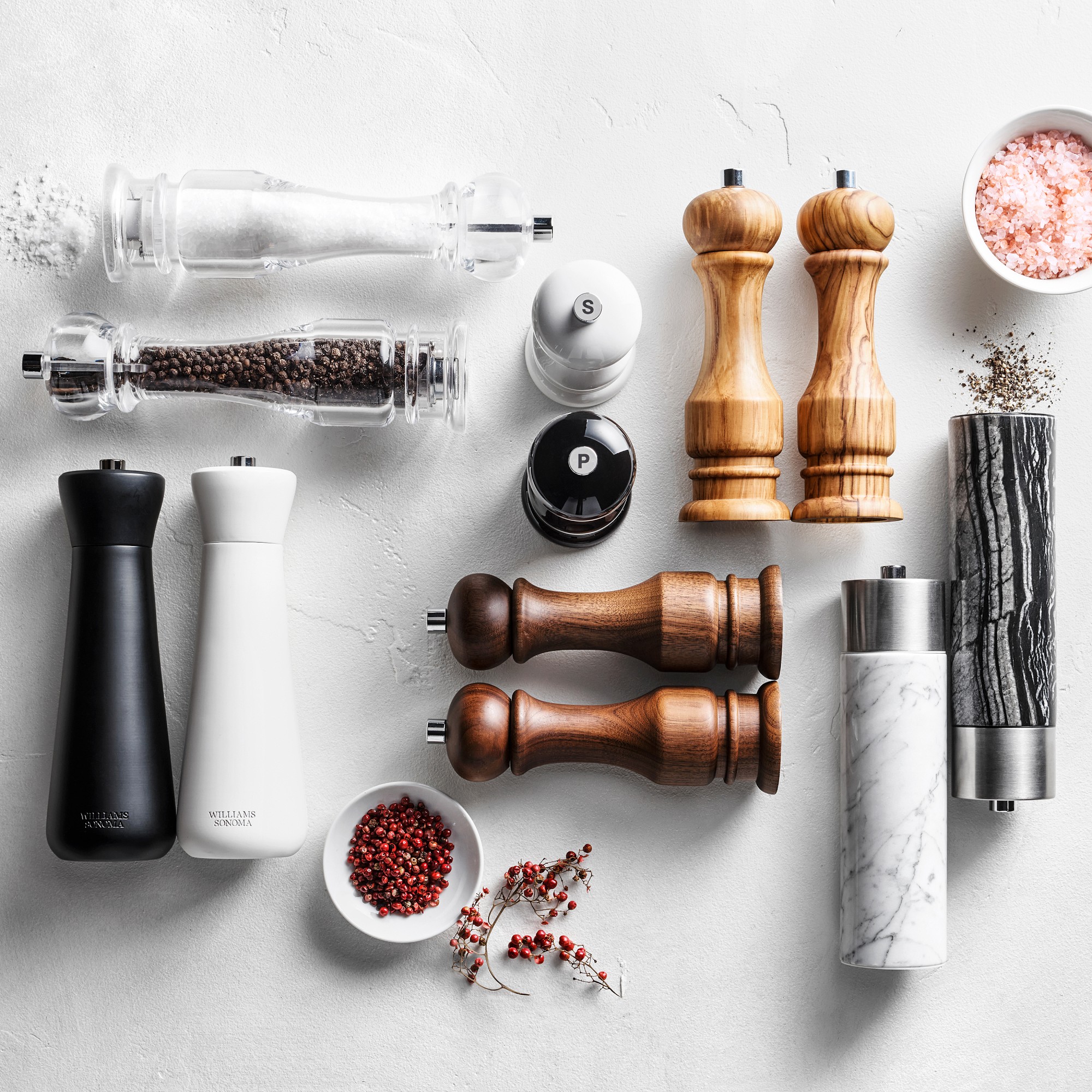 Williams Sonoma Wood Salt & Pepper Mills, Black & White