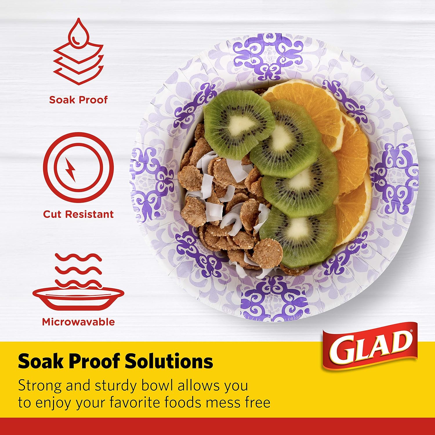 Glad Square Disposable Paper Plates for All Occasions | Soak Proof, Cut Proof, Microwaveable Heavy Duty Disposable Plates | 8.5