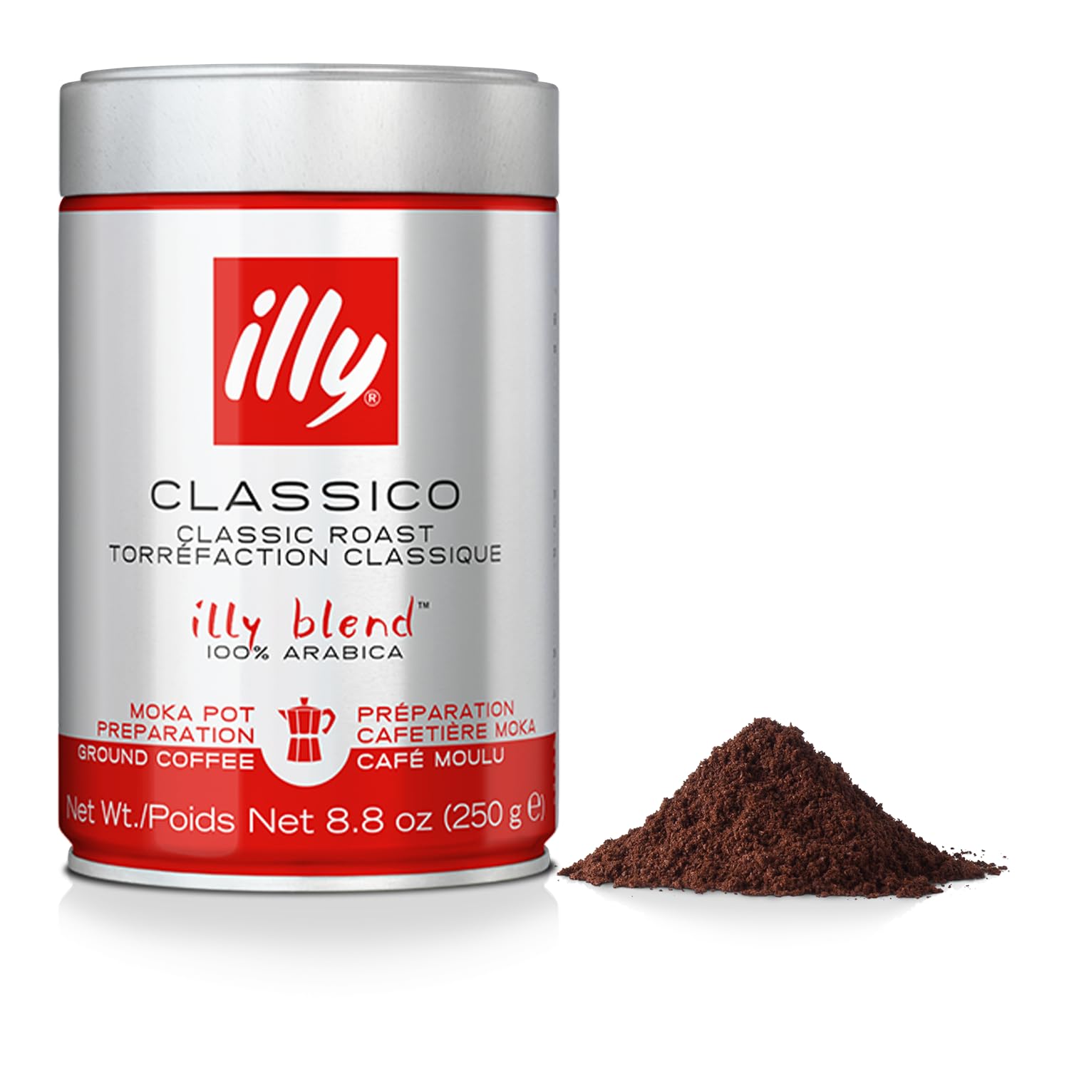 illy Classico Espresso Ground Coffee, Medium Roast, Classic Roast with Notes of Chocolate & Caramel, 100% Arabica Coffee, All-Natural, No Preservatives, 8.8 oz, Ground for Espresso Machines