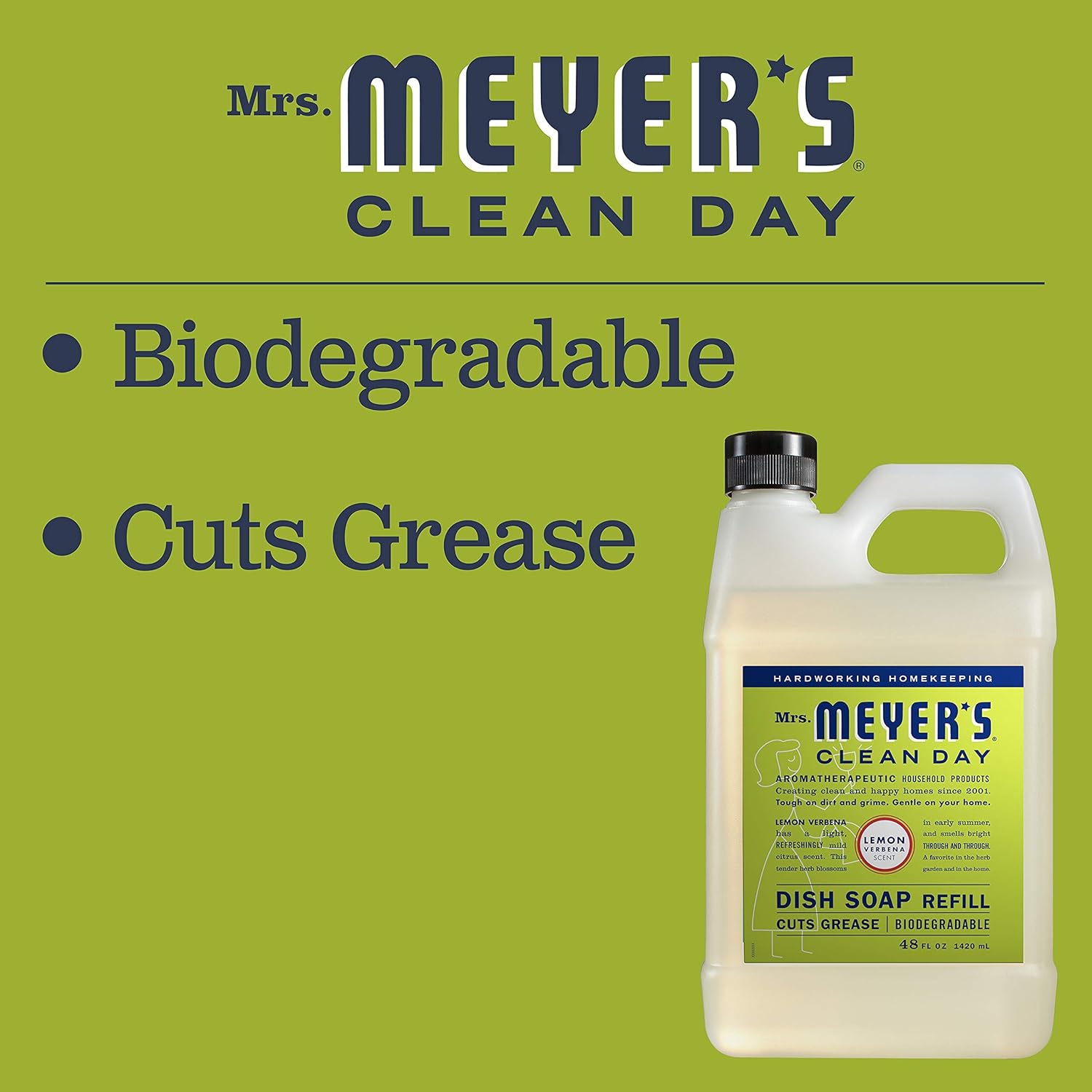 MRS. MEYER'S CLEAN DAY Liquid Hand Soap Refill, Cruelty Free and Biodegradable Formula, Lemon Verbena Scent, 33 oz