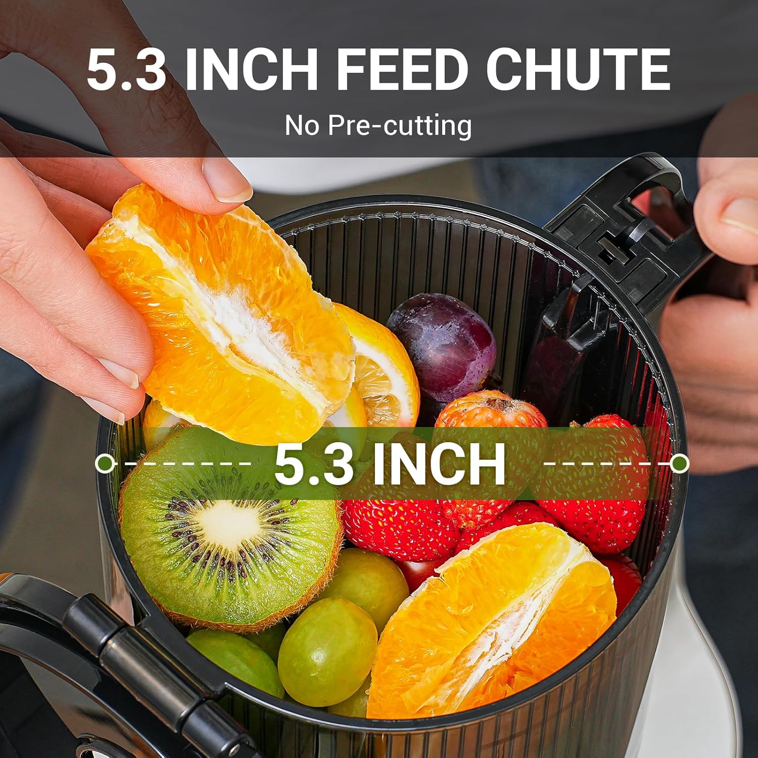 Juicer Machines, AMZCHEF 5.3-Inch Self-Feeding Masticating Juicer Fit Whole Fruits & Vegetables, Cold Press Electric Juicer Machines with High Juice Yield, Easy Cleaning, BPA Free, 250W, Black
