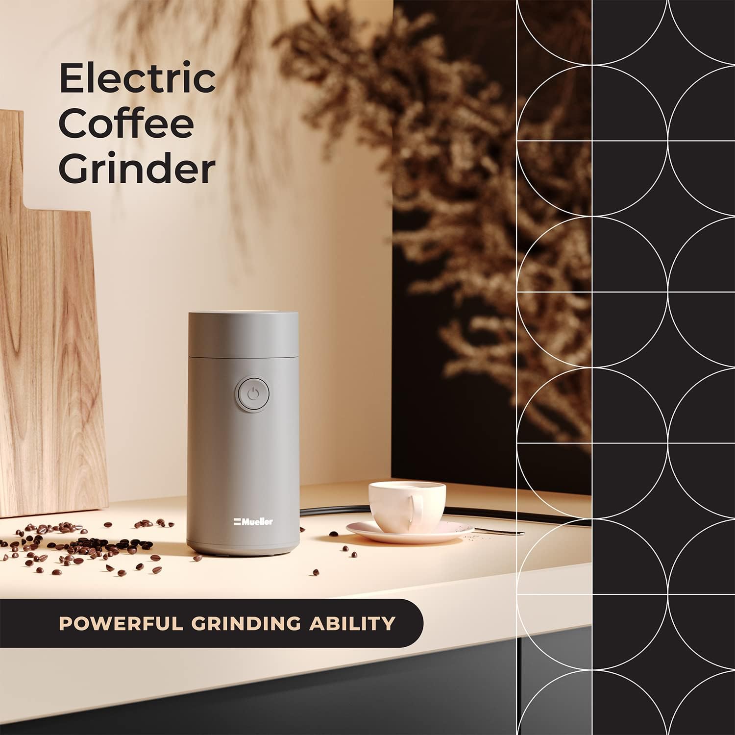 MuellerLiving HyperGrind Precision Electric Spice/Coffee Grinder Mill with Large Grinding Capacity and Powerful Motor also for Spices, Herbs, Nuts, Grains, Grey