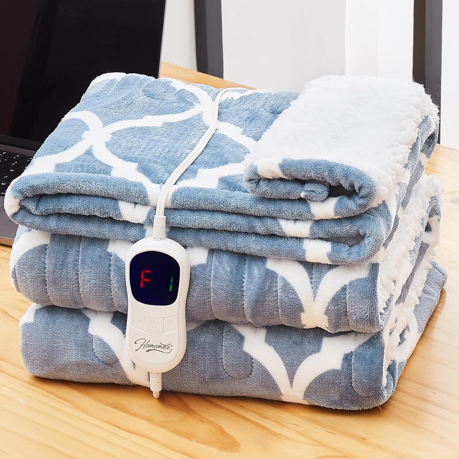 Homemate Heated Blanket Electric Throw - 50“x60“ Heating Blanket with 10 Fast Heat Levels 8 Hours Auto Off Soft Cozy Flannel Over-Heated Protection ETL Certification Keep Warming in Home