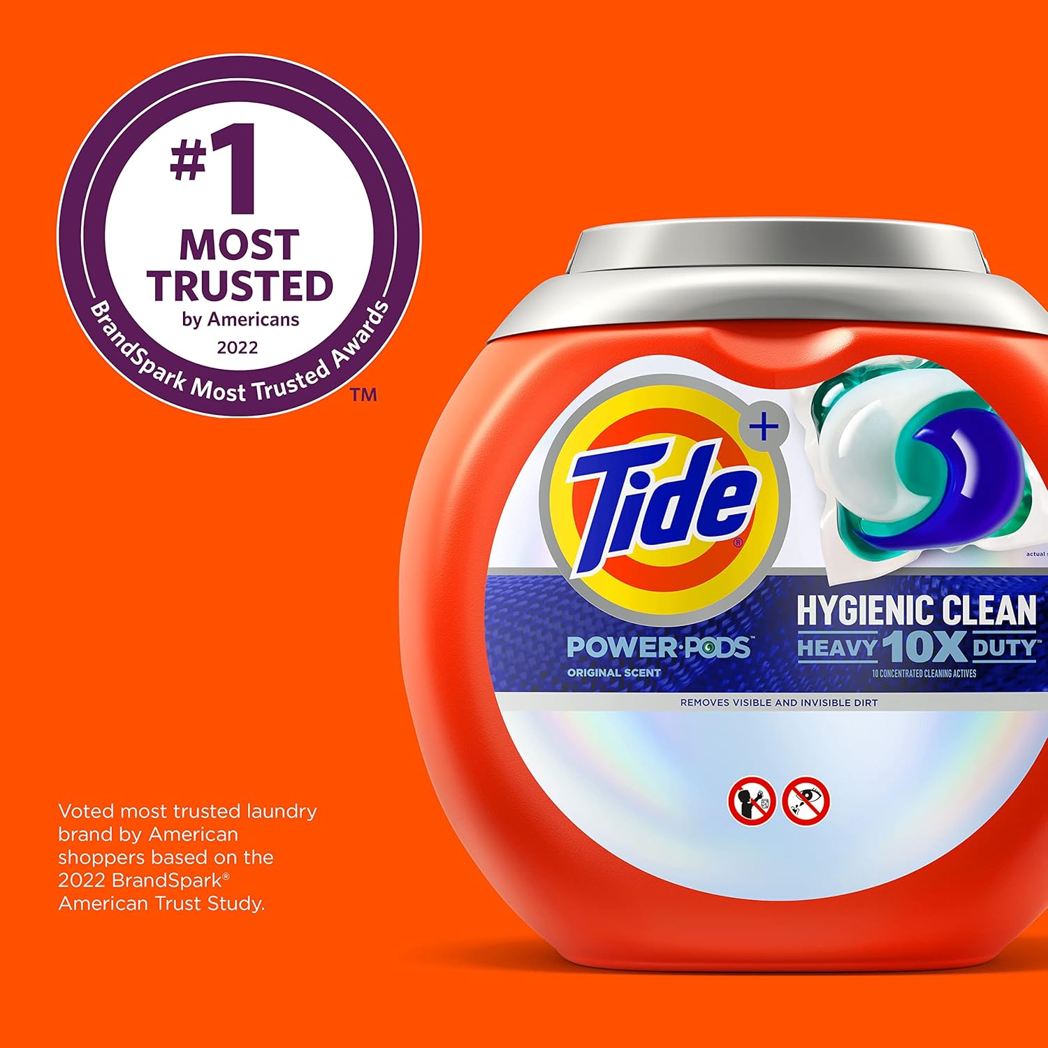 Tide Power PODs Hygienic Clean Heavy Duty Liquid Laundry Detergent Pacs HE Compatible 45 Count Hypoallergenic Free and Clear of Dyes and Perfumes For Visible and Invisible Dirt