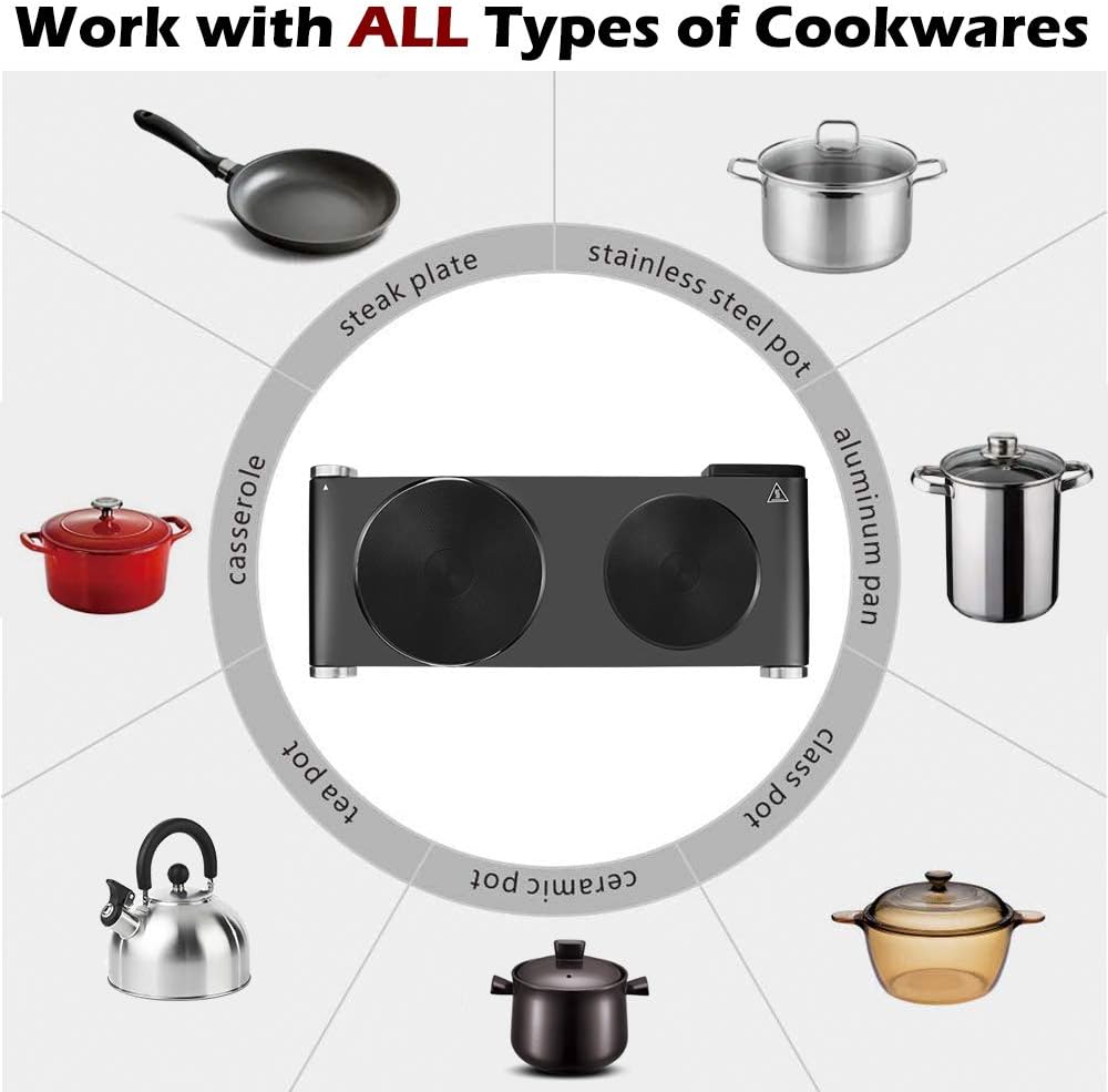 CUSIMAX Electric Hot Plate for Cooking Portable Single Burner 1500W Cast Iron hot plates Heat-up in Seconds Adjustable Temperature Control Stainless Steel Non-Slip Rubber Feet Upgraded Version B101