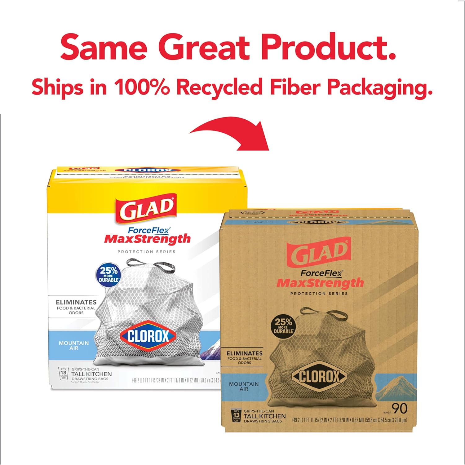 Glad ForceFlex MaxStrength with Clorox Trash Bags, 13 Gal, Lemon Fresh Bleach, 90 Ct, Pack May Vary