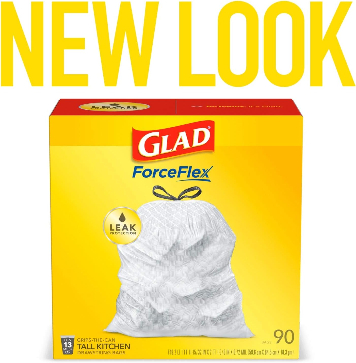 GLAD ForceFlex Tall Drawstring Trash Bags, 13 Gallon White Trash Bags for Tall Kitchen Trash Can, Unscented Leak Protection Bags, 120 Count - Packaging May Vary