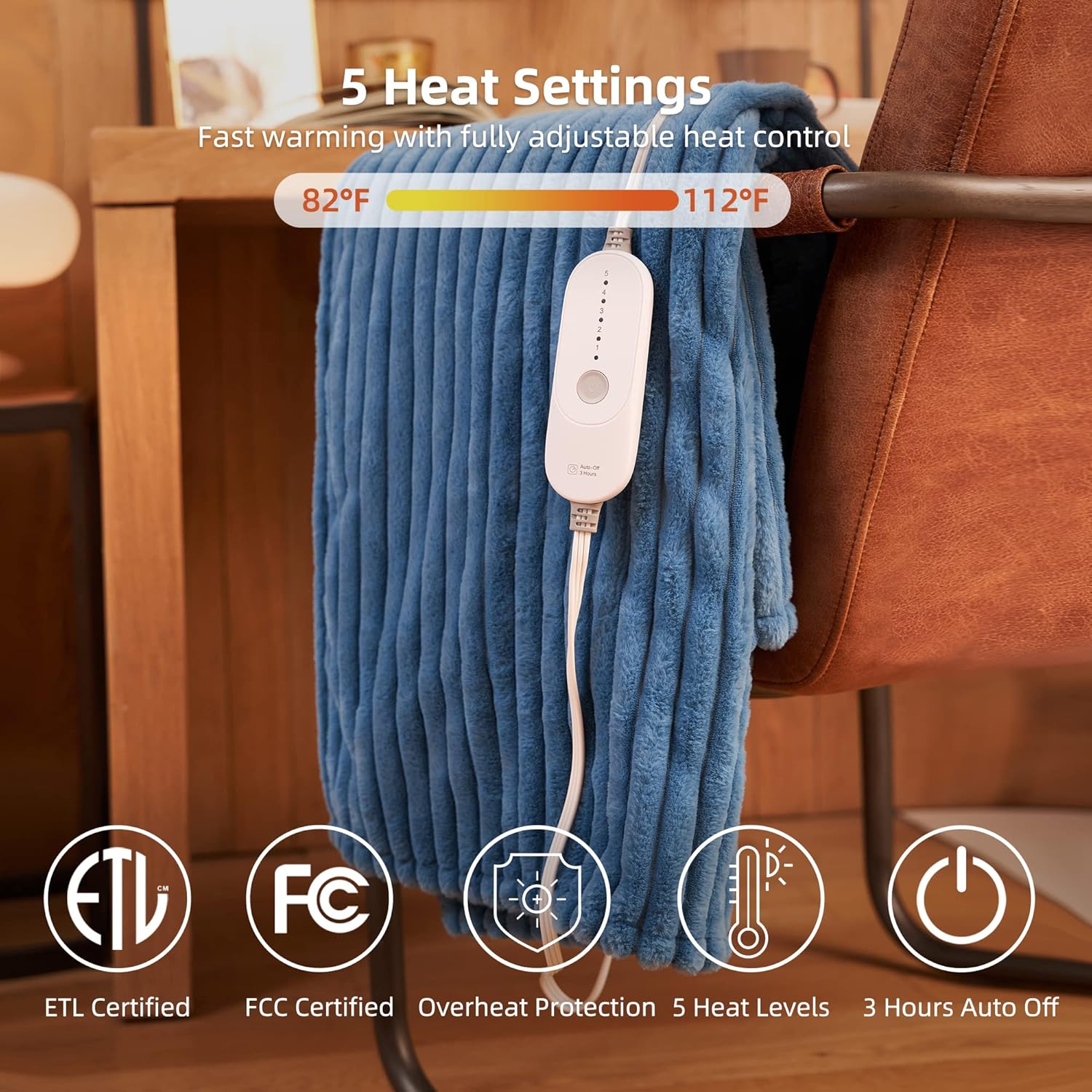 GOTCOZY Heated Blanket Electric Throw 50''X60''- Soft Silky Plush Electric Blanket with 4 Heating Level & 3 Hour Auto Off Heating Blanket, ETL Certified Machine Washable (Rose Dust)