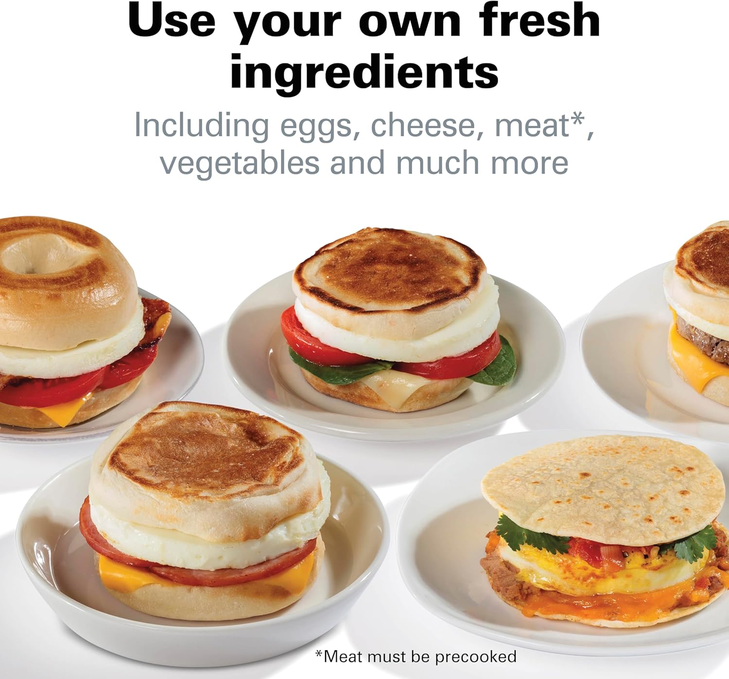 Hamilton Beach Breakfast Sandwich Maker with Egg Cooker Ring, Customize Ingredients, English Muffins, Croissants, Mini Waffles, Perfect White Elephant Gifts, Single, Black