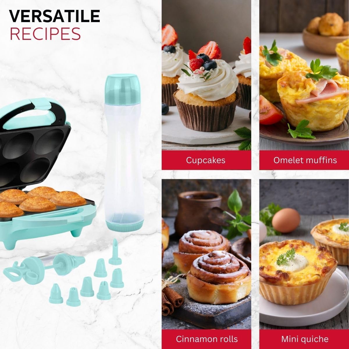 Holstein Housewares Non-Stick Cupcake Maker, Teal - Makes 6 Cupcakes, Muffins, Cinnamon Buns - Birthdays, Holidays, and More