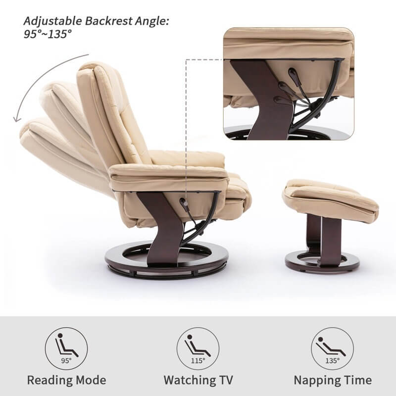 Contemporary Multi-Position Recliner and Curved Ottoman with Swivel Base