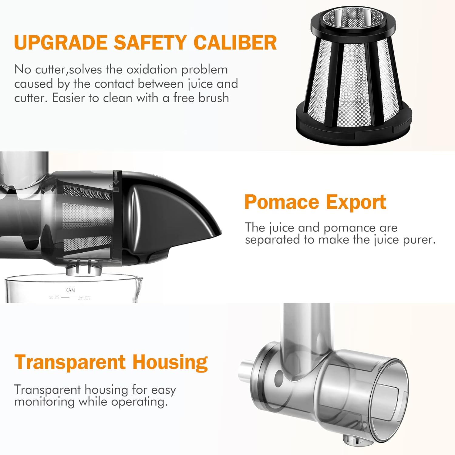 Masticating Juicer Machines, AMZCHEF Slow Cold Press Juicer with Reverse Function, High Juice Yield, Easy Clean with Brush,Recipes for High Nutrient Fruits and Vegetables, Gray(Updated)