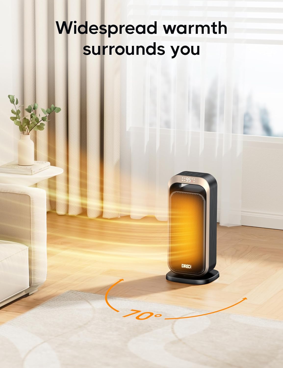 Dreo Quiet Space Heaters for Indoor Use, 1500W Electric Heater with Remote, PTC Ceramic Heater with Thermostat, 12H Timer, 70° Oscillation, Digital Display, Fast Safety Room Heater for Bedroom Office