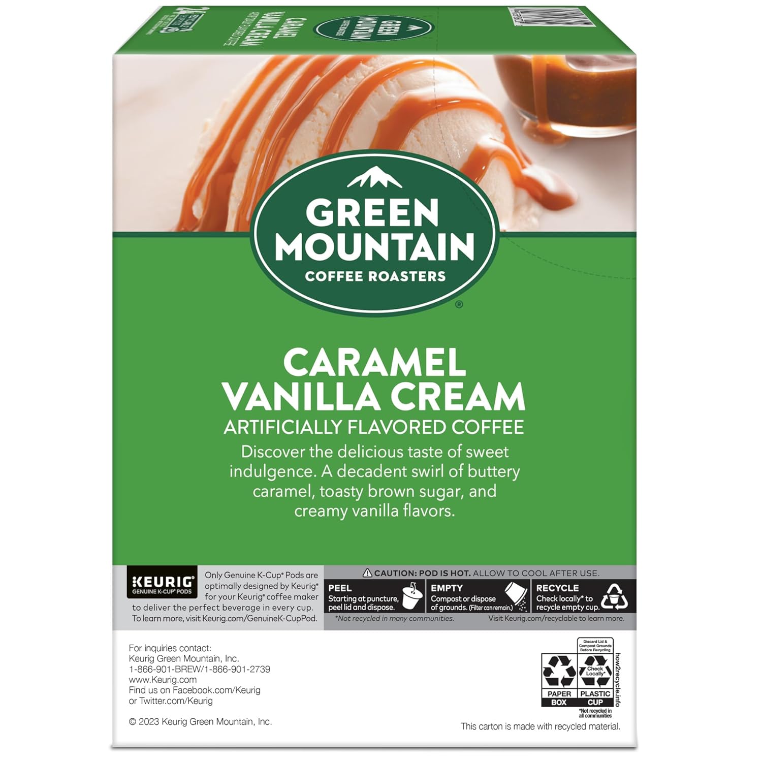Green Mountain Coffee Roasters Caramel Vanilla Cream Keurig Single-Serve K-Cup pods, Light Roast Coffee, 72 Count (6 Packs of 12)