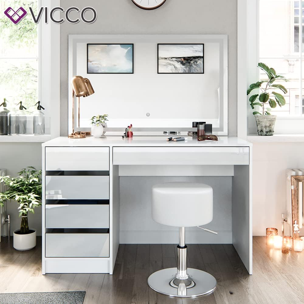 Vicco Sherry Dressing Table Sonoma / White 120 cm with LED Mirror and Stool
